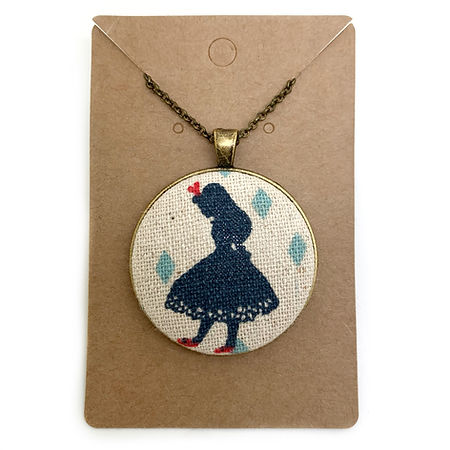 Vintage Alice in Wonderland fabric button necklace — Rebel Aura handmade jewellery