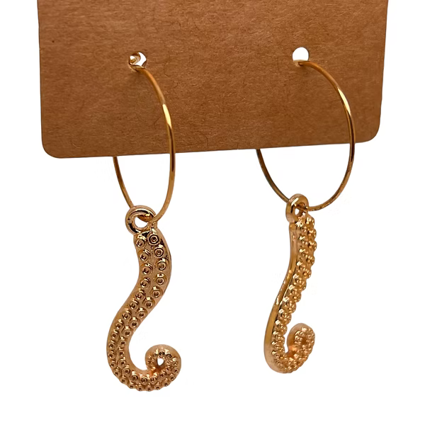 Gold octopus tentacle charm earrings — Rebel Aura handmade jewellery