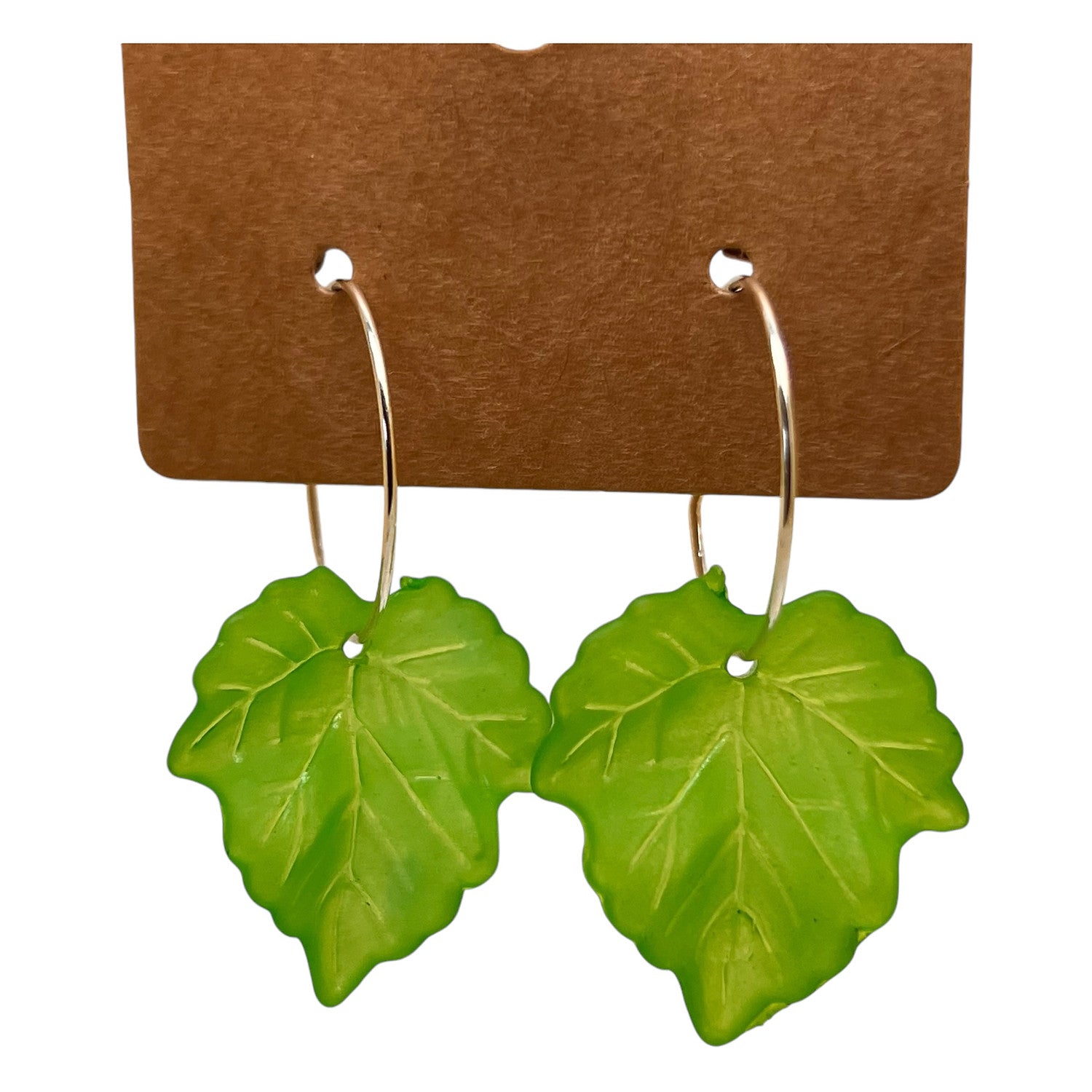 Bright Green Leaf Charm Earrings