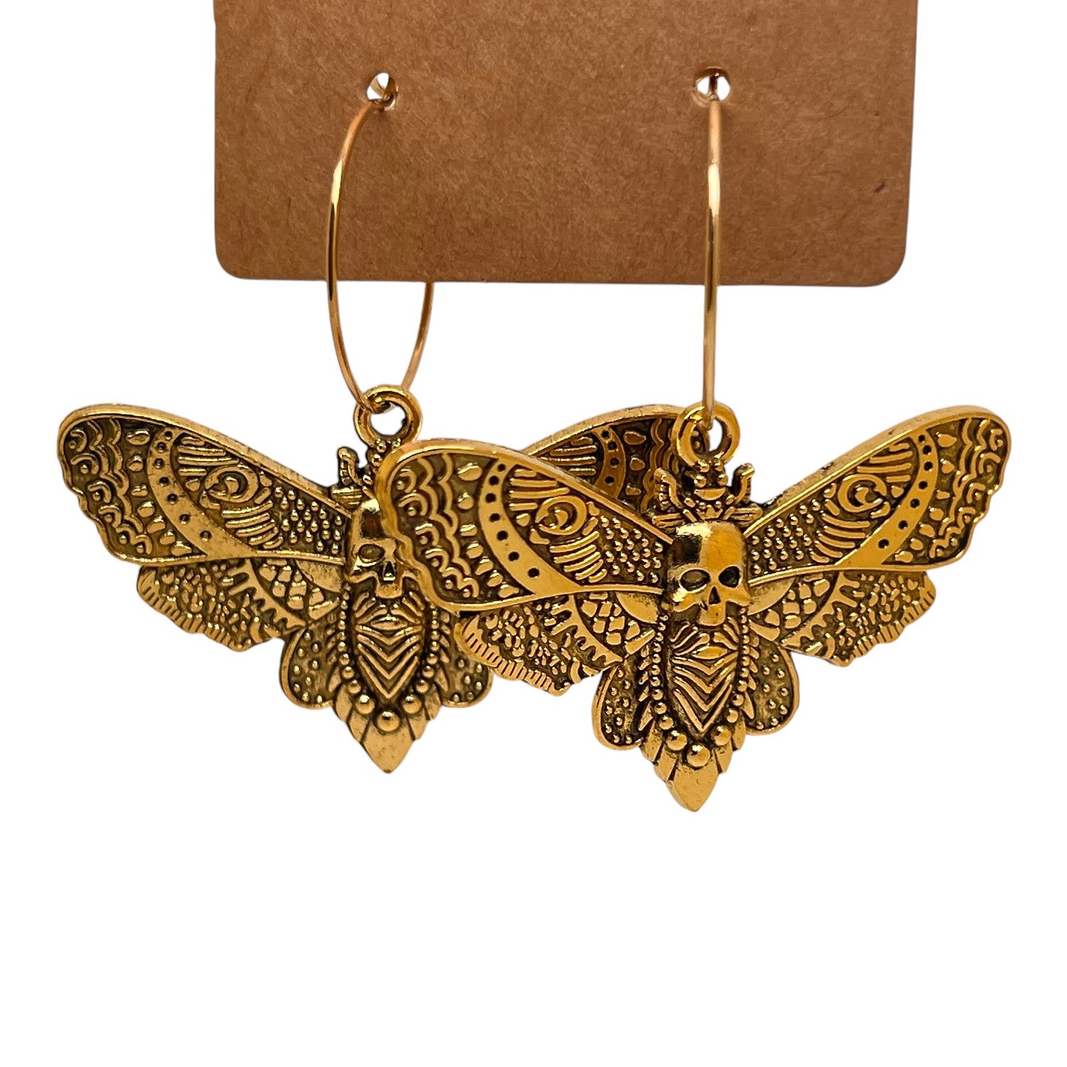 Large Golden Death Moth Charm Earrings