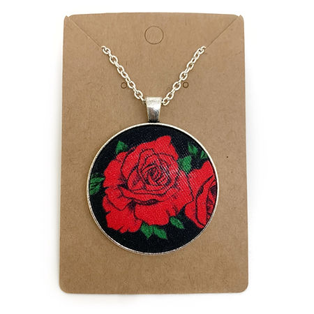 Rockabilly swallows fabric button necklace — Rebel Aura handmade jewellery