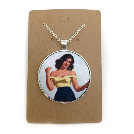 Pin up girls fabric button necklace — Rebel Aura handmade jewellery