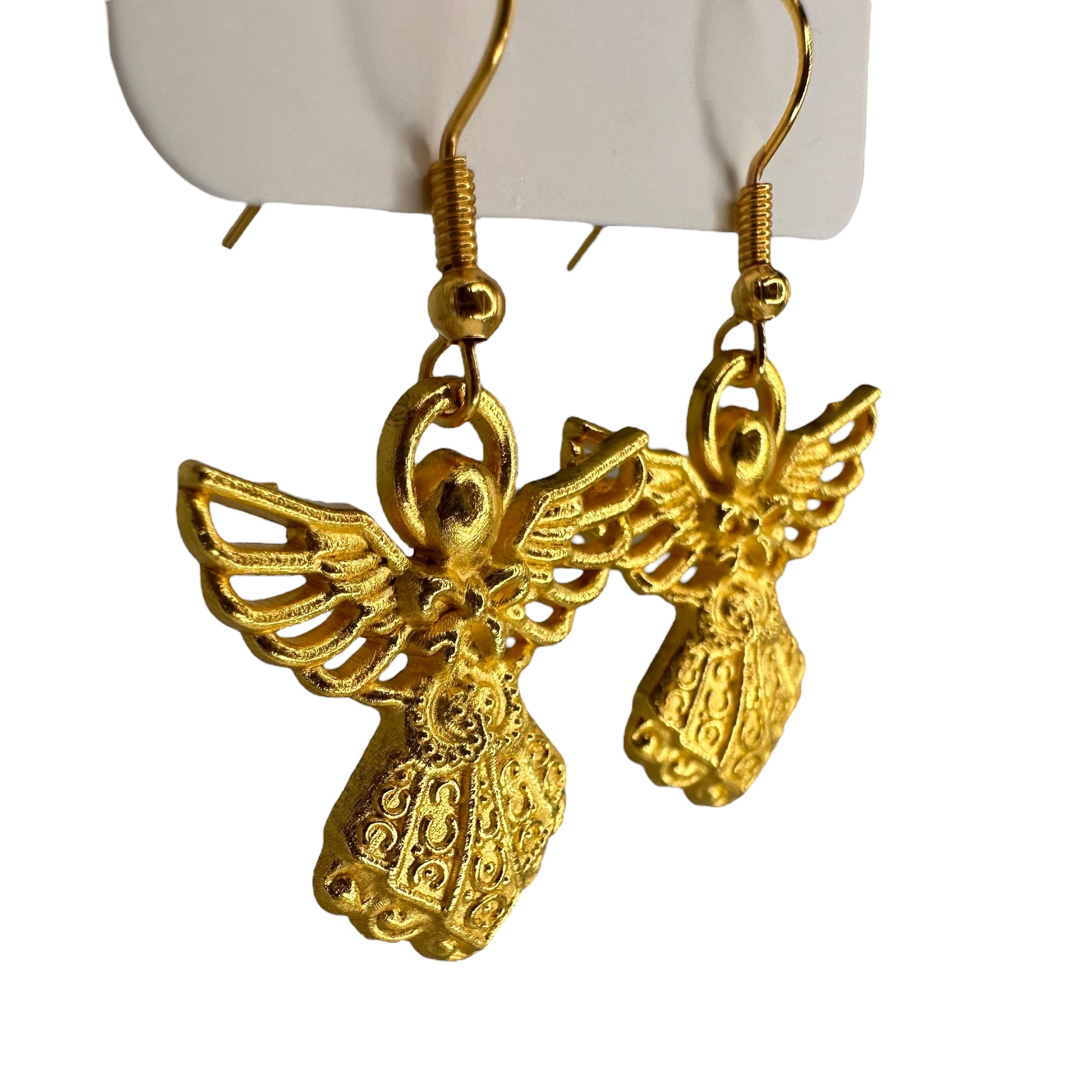 Gold angel charm earrings — Rebel Aura handmade jewellery