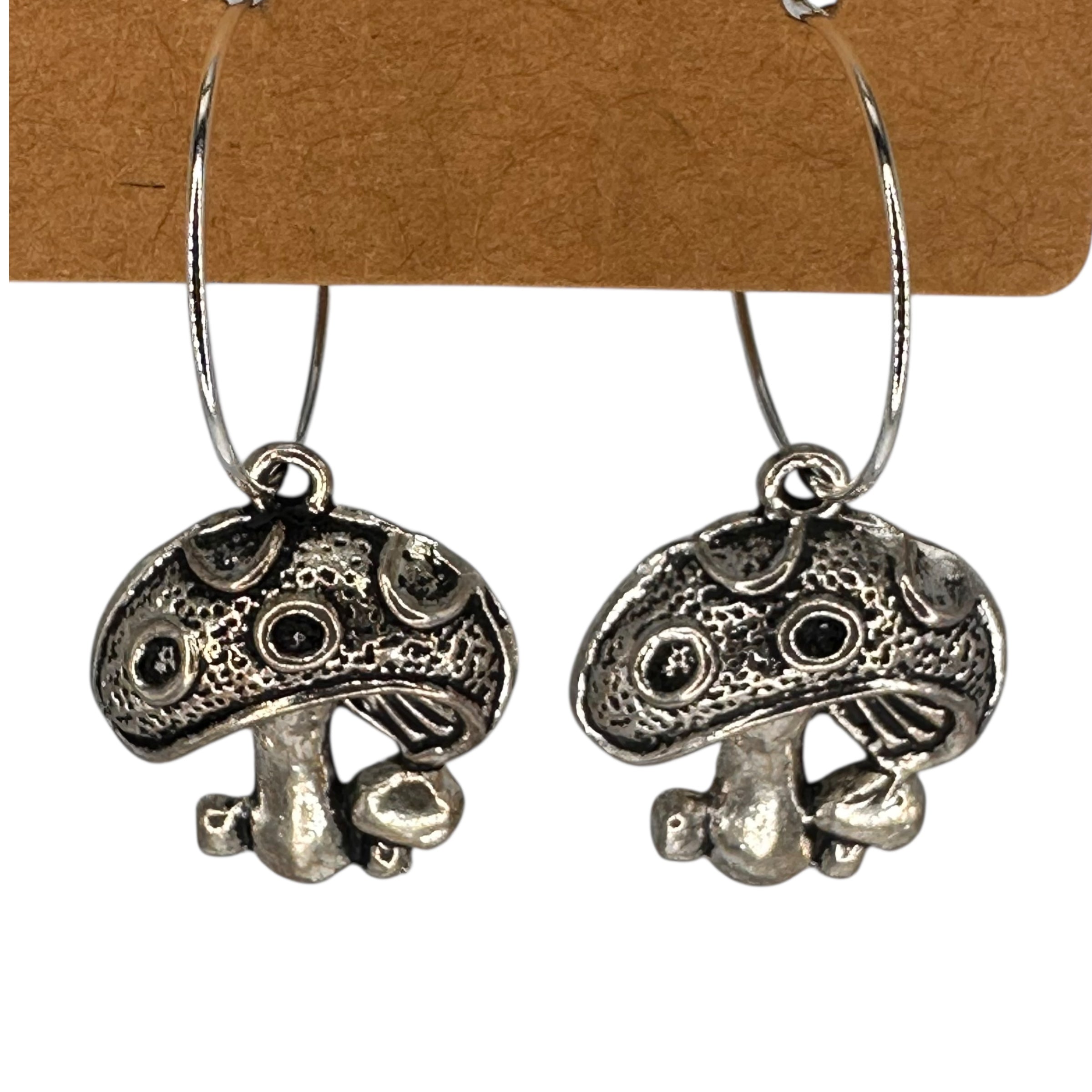 Silver toadstool charm earrings — Rebel Aura handmade jewellery