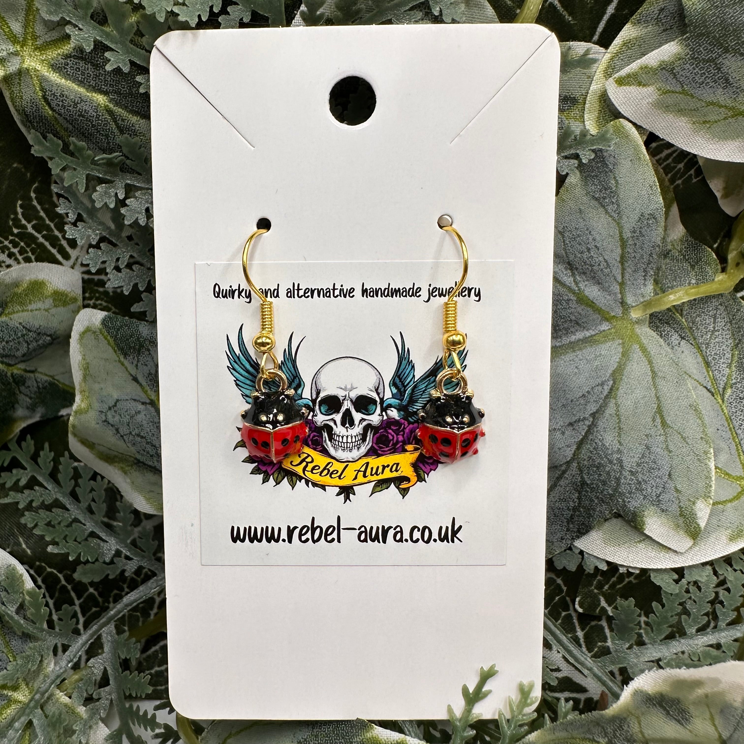 Gold Ladybird Charm Earrings