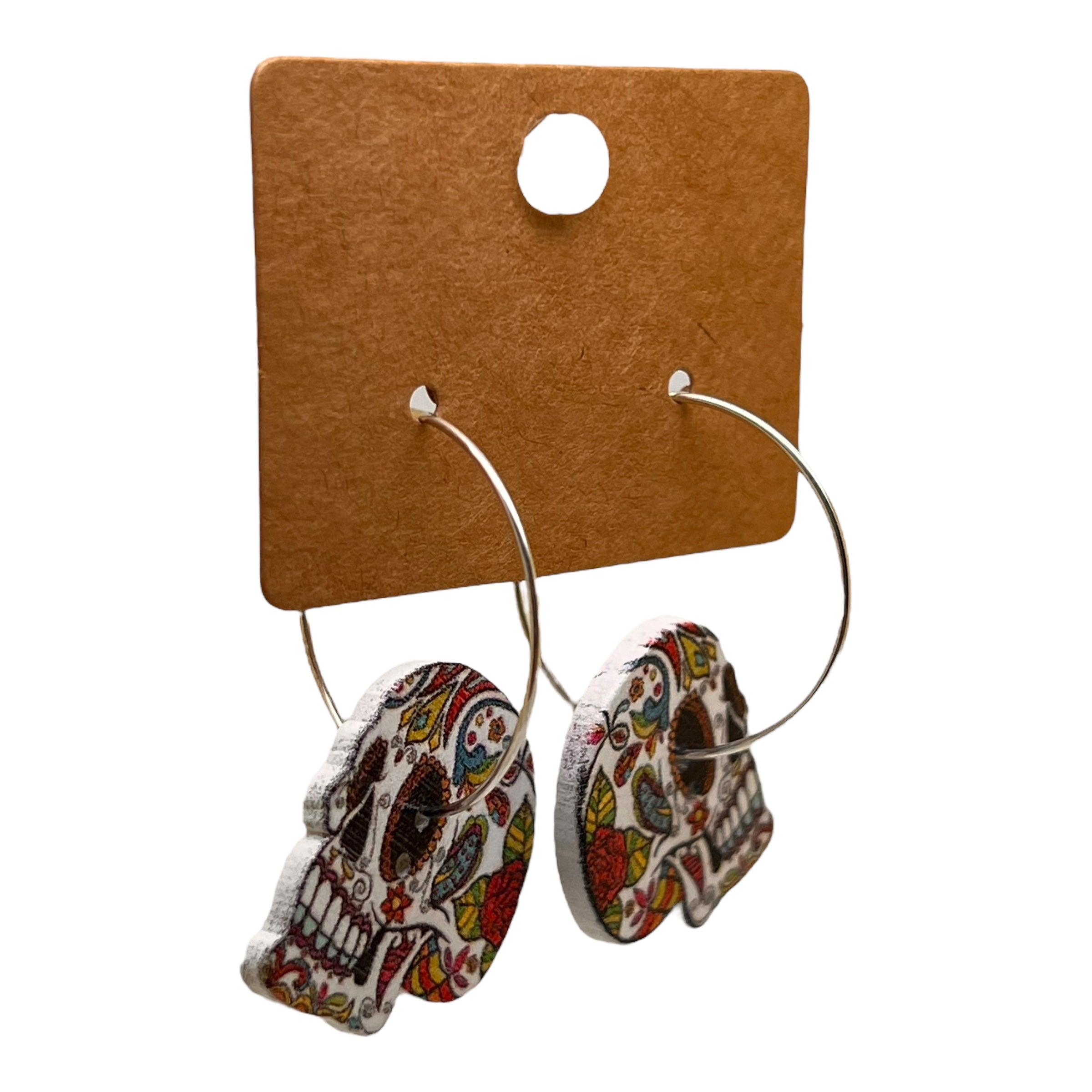 Wooden skull button charm earrings — Rebel Aura handmade jewellery