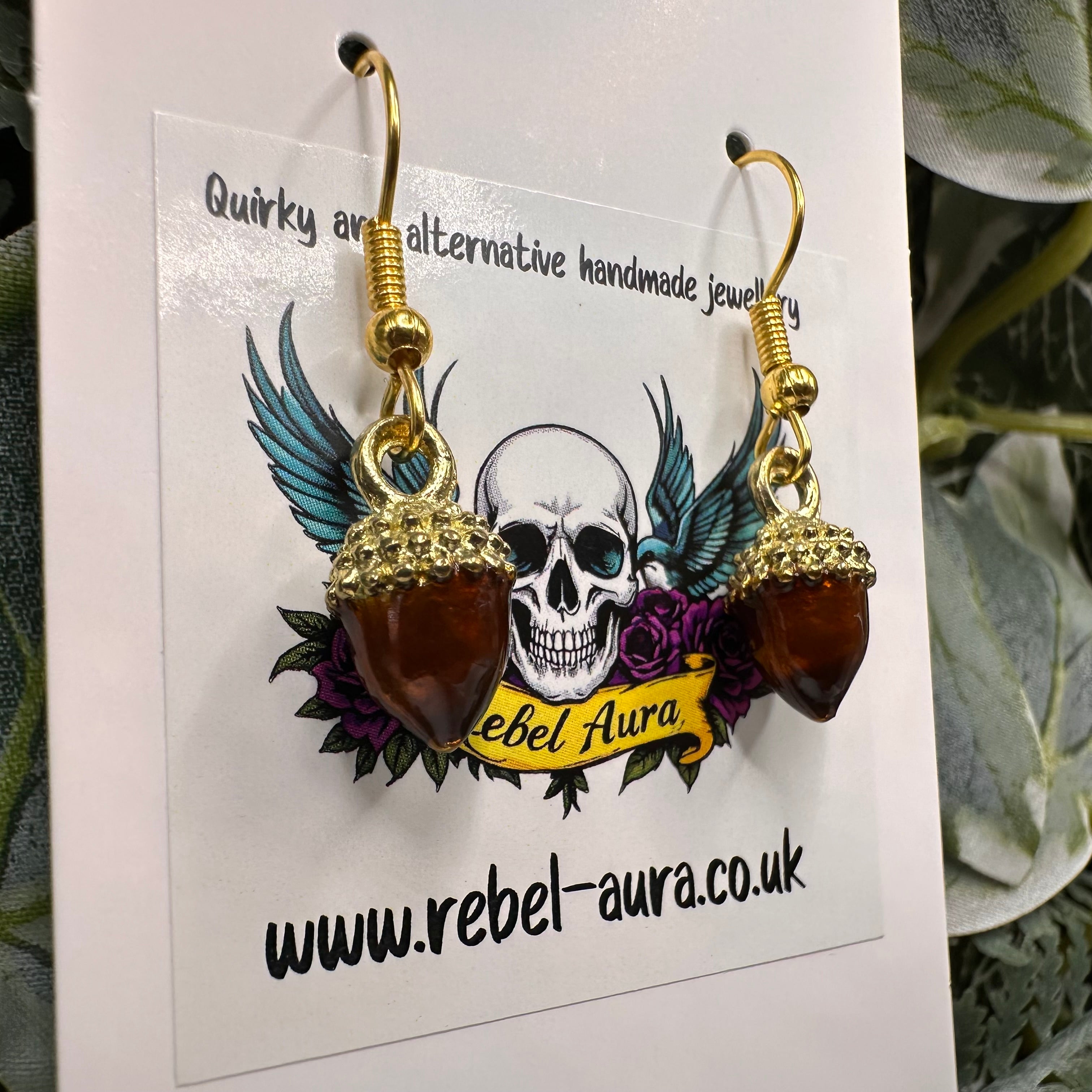 Brown Acorn Charm Earrings