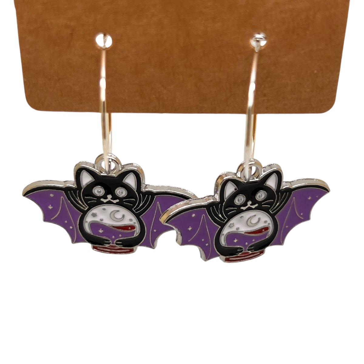 Purple and black bat charm earrings — Rebel Aura handmade jewellery