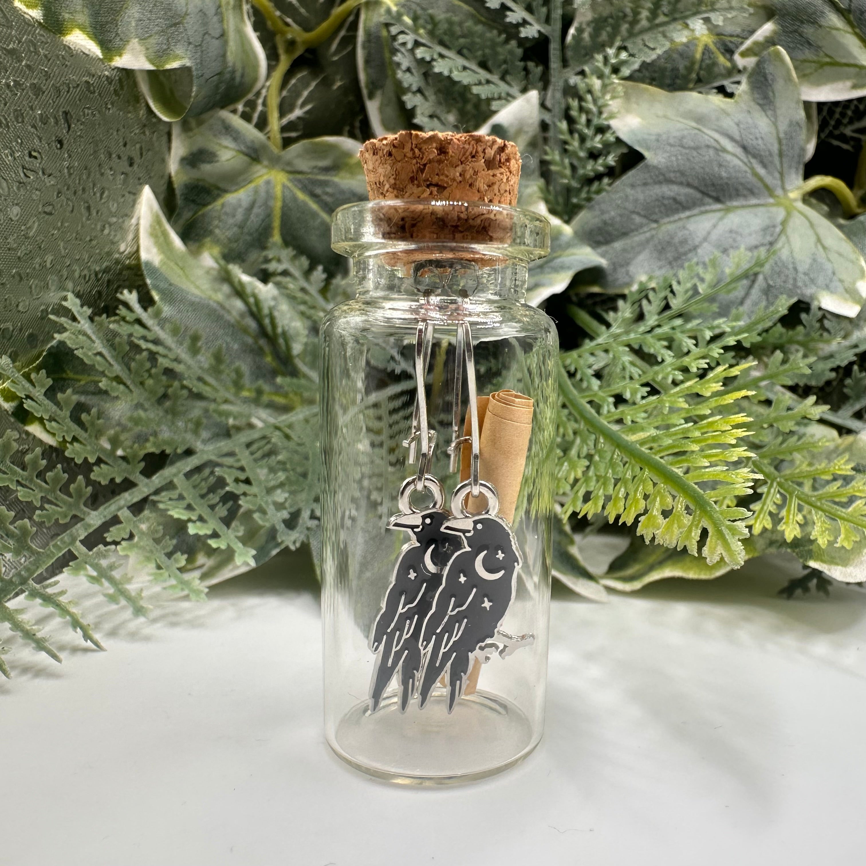 Raven / Crow Bottled Charm Earrings - Gift Boxed