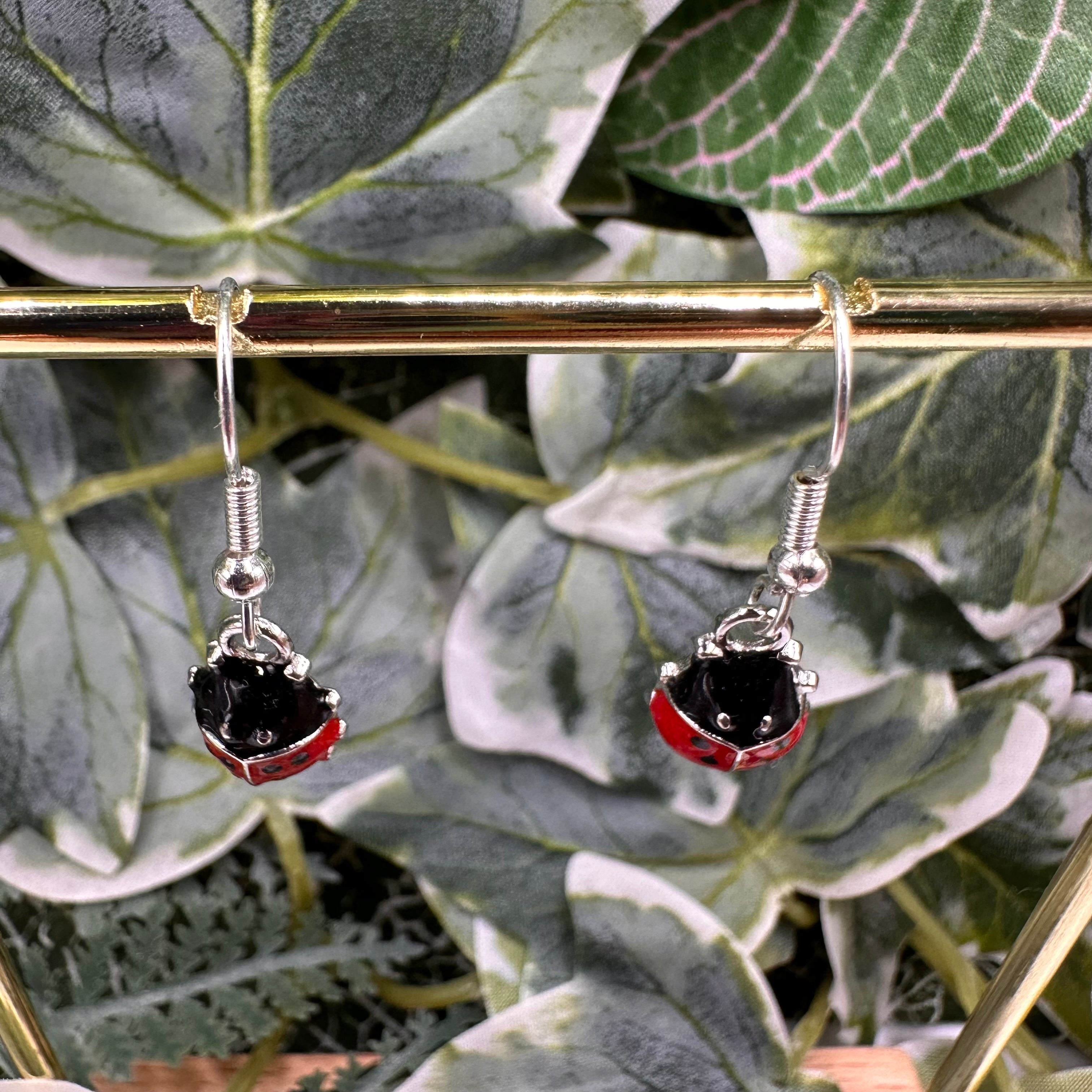 Silver Ladybird Charm Earrings