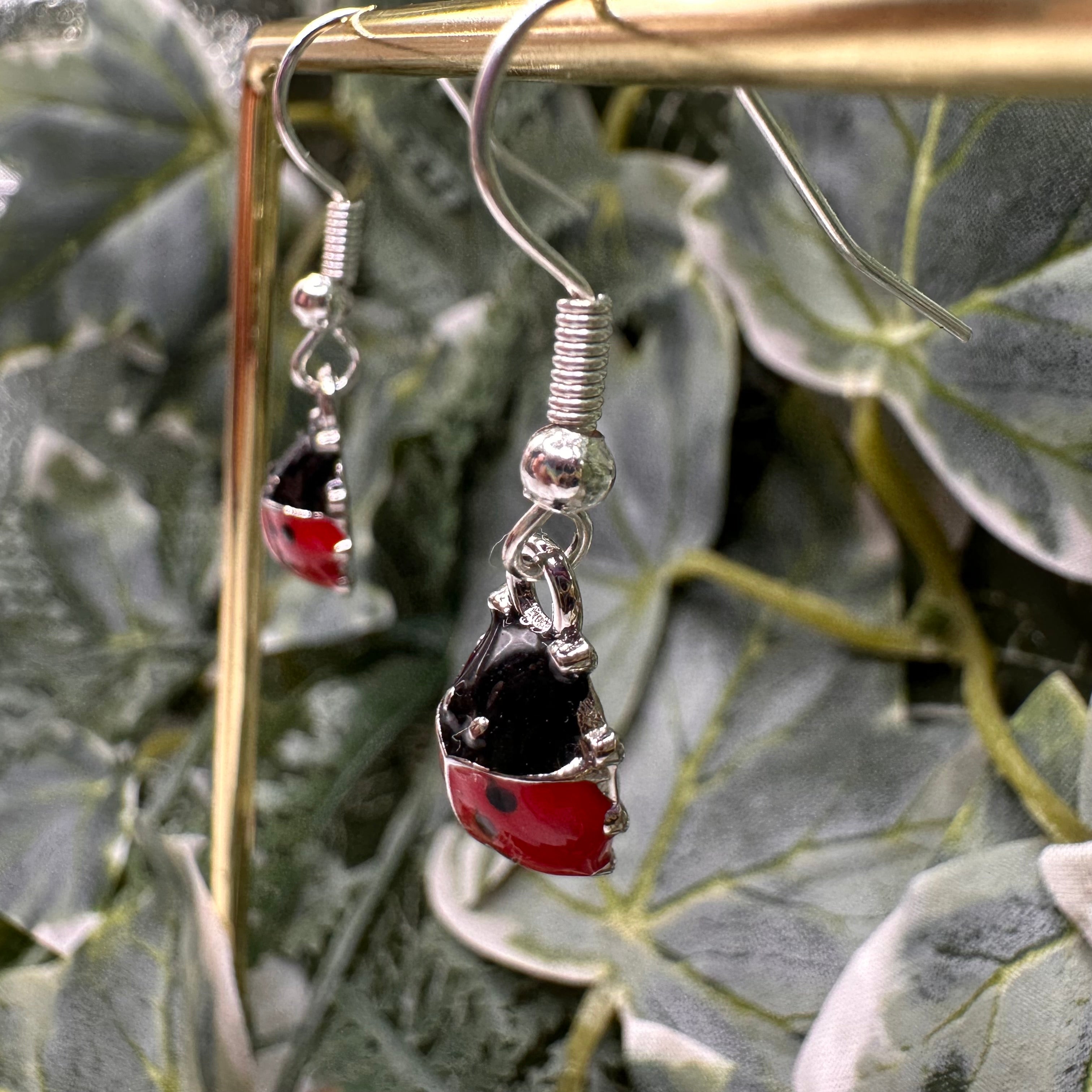 Silver Ladybird Charm Earrings