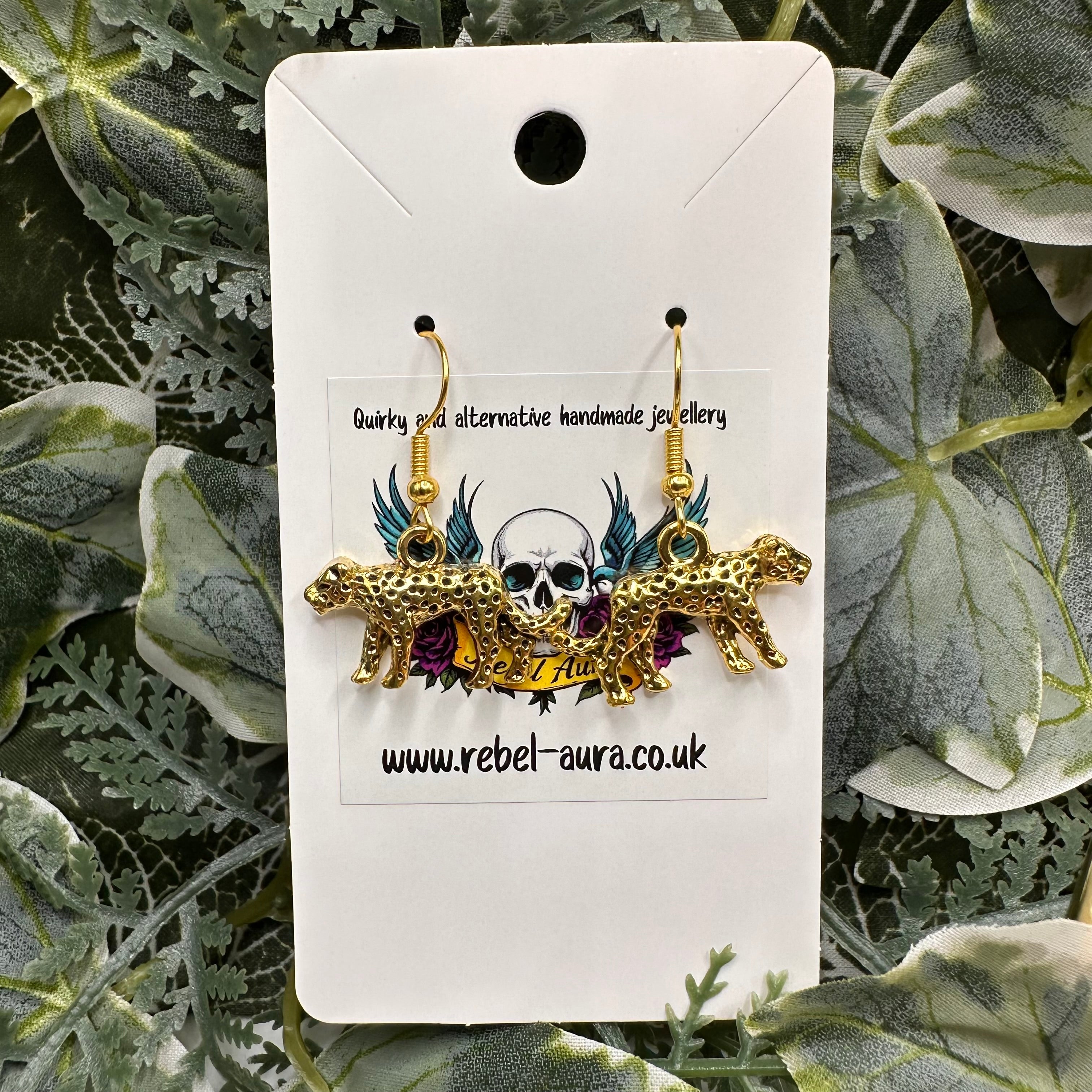 Gold Leopard Charm Earrings