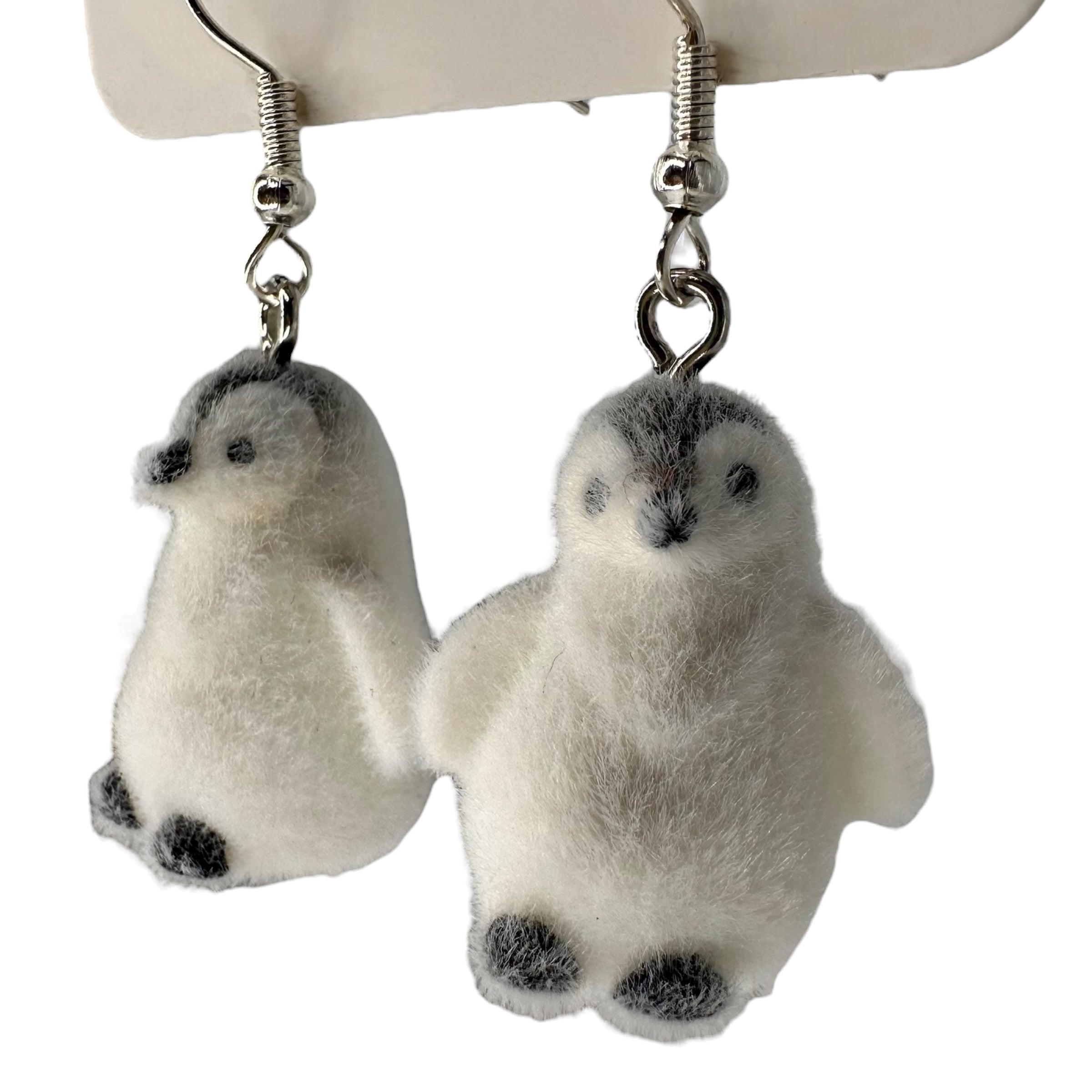Fuzzy penguin charm earrings — Rebel Aura handmade jewellery