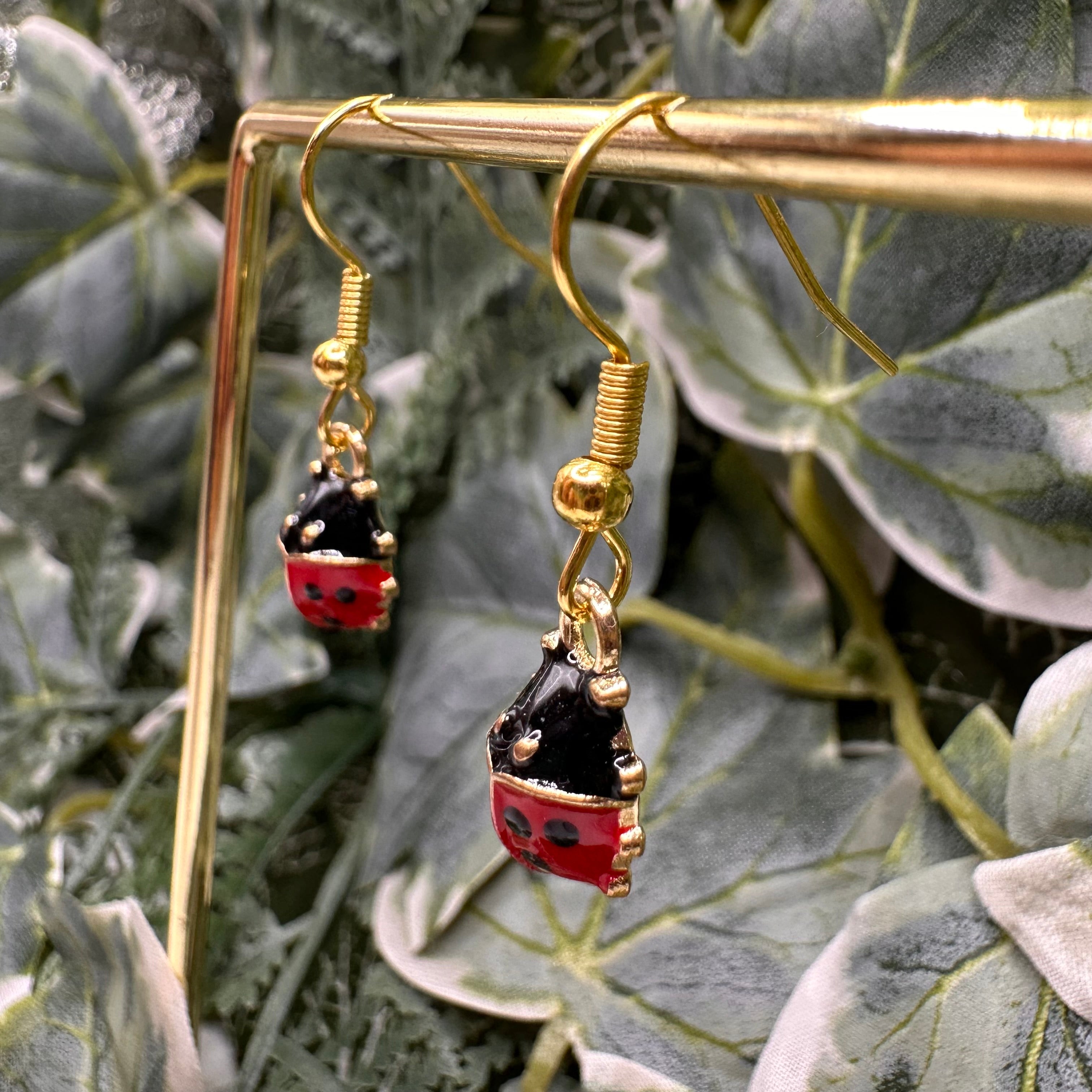 Gold Ladybird Charm Earrings