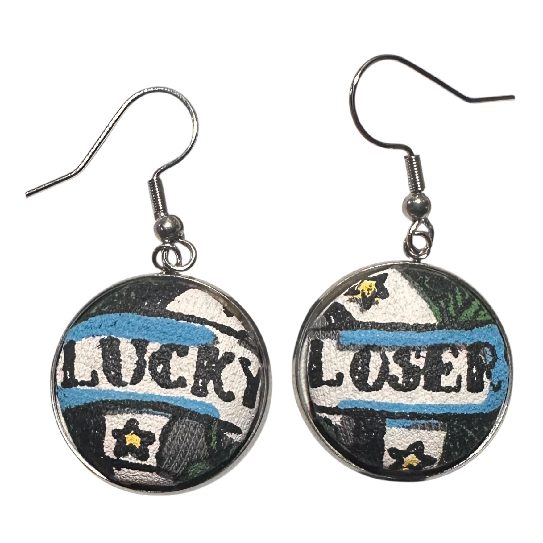 Lucky Loser Small Dangly Button Earrings