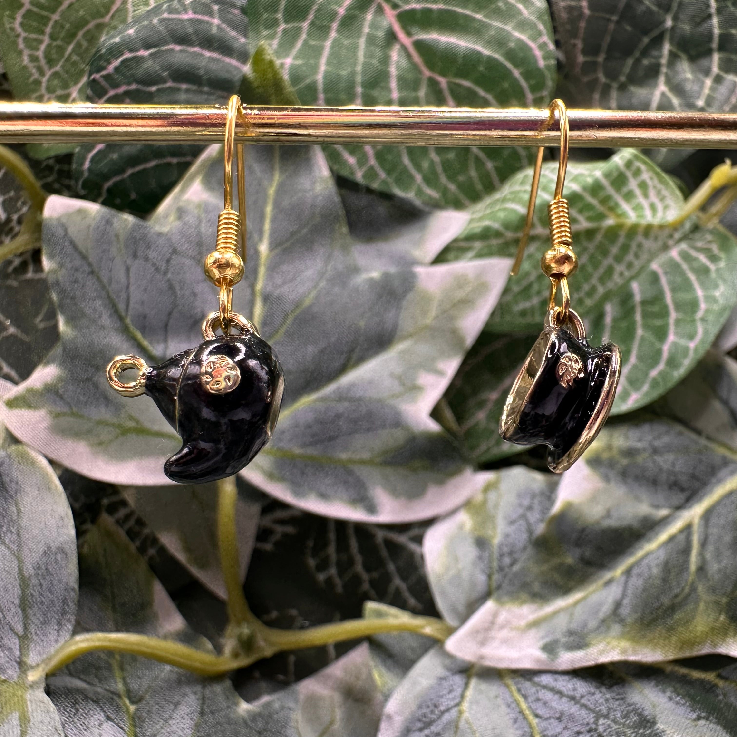 Black Teapot & Teacup Charm Earrings