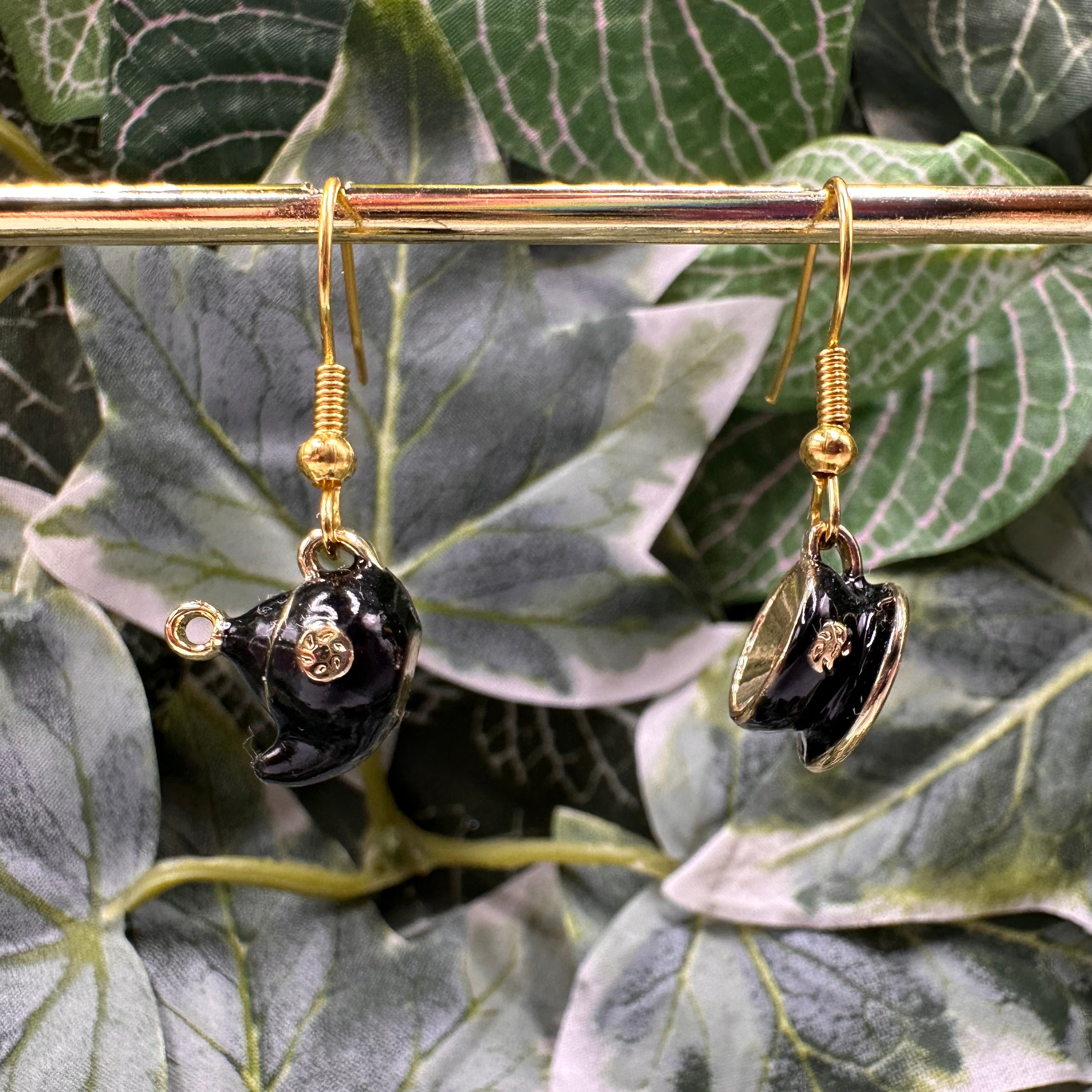 Black Teapot & Teacup Charm Earrings