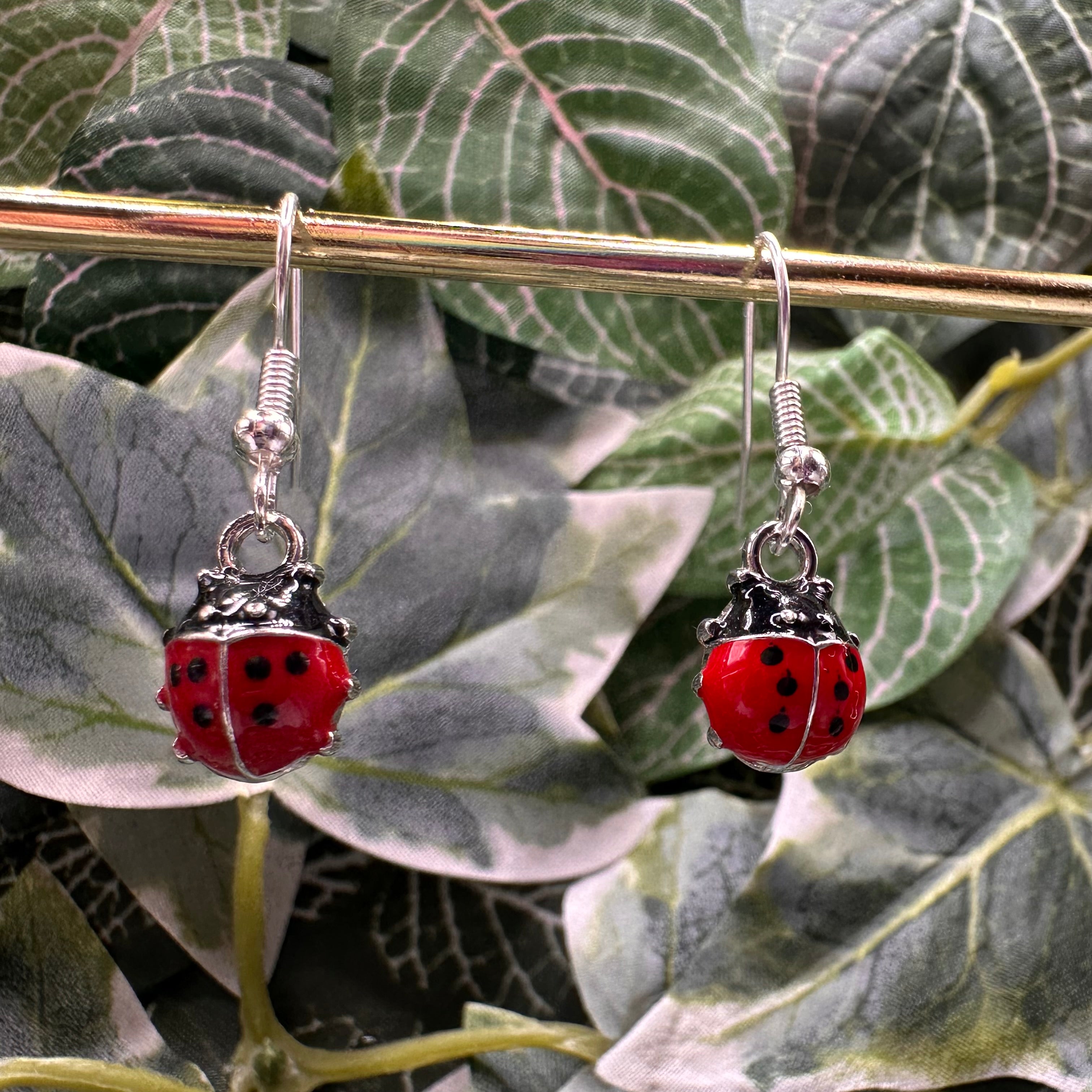 Silver Ladybird Charm Earrings