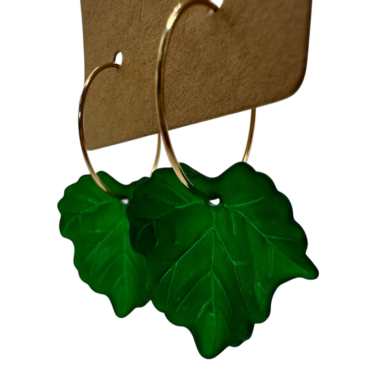 Deep Green Autumn Leaf Charm Earrings