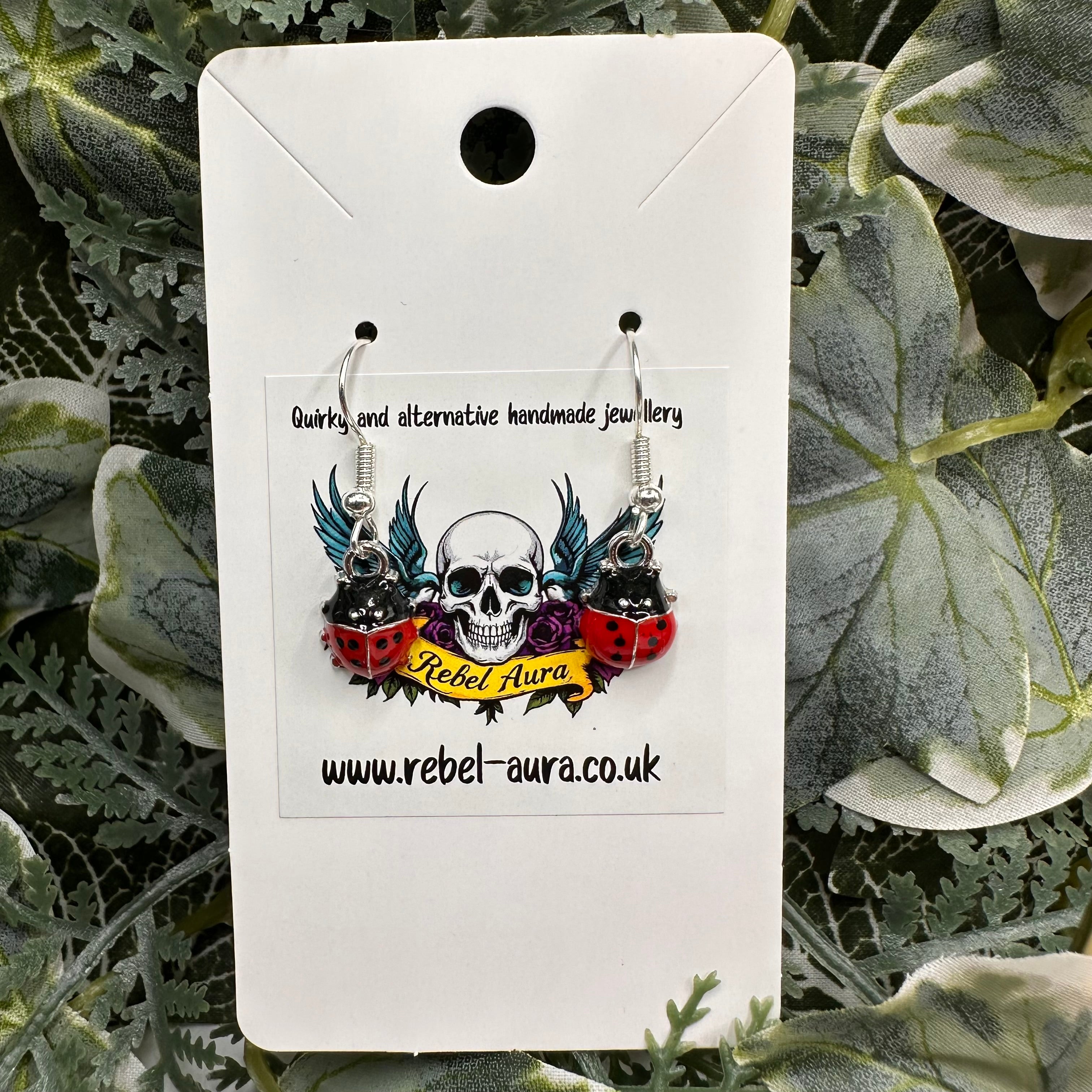 Silver Ladybird Charm Earrings