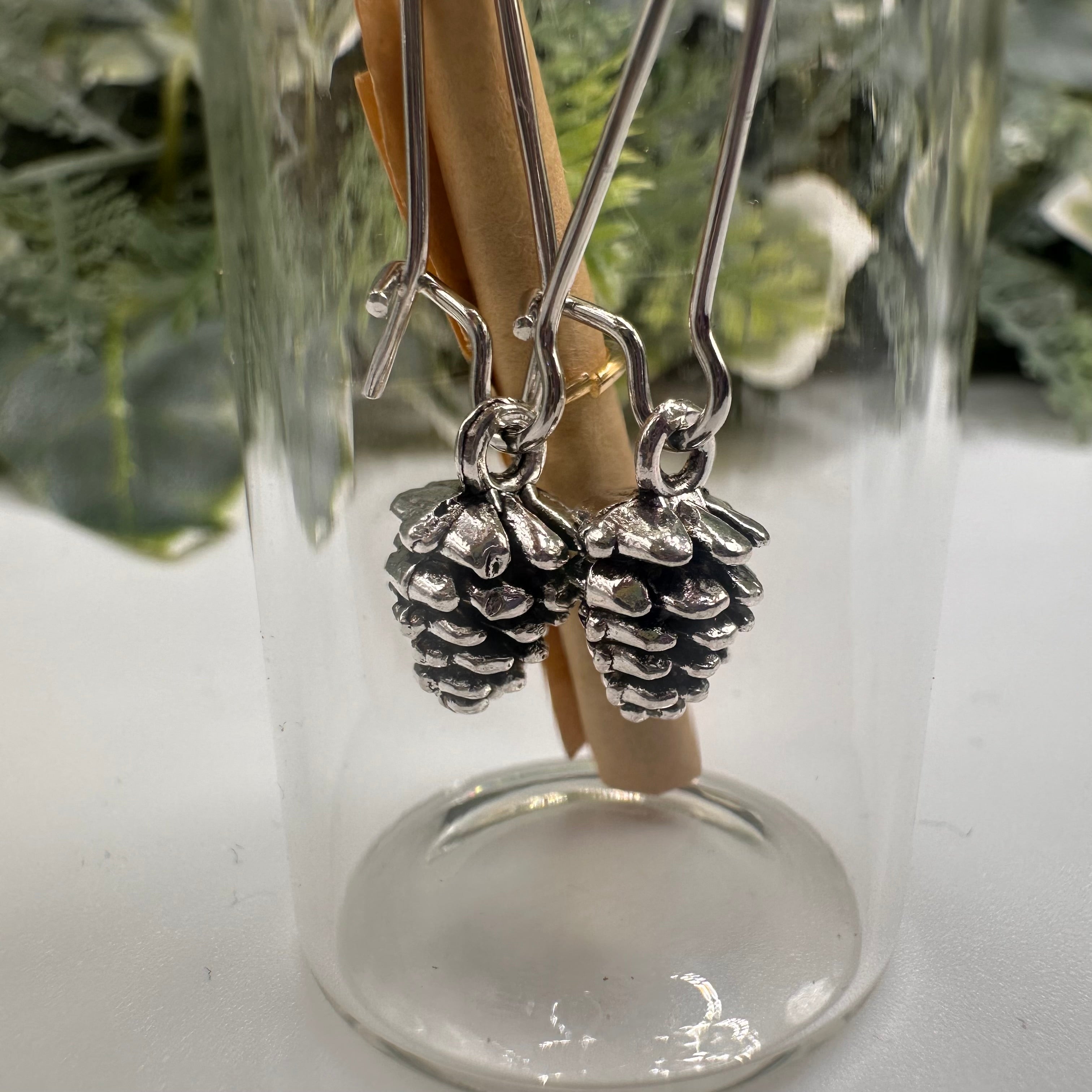 Silver Pinecone Bottled Charm Earrings