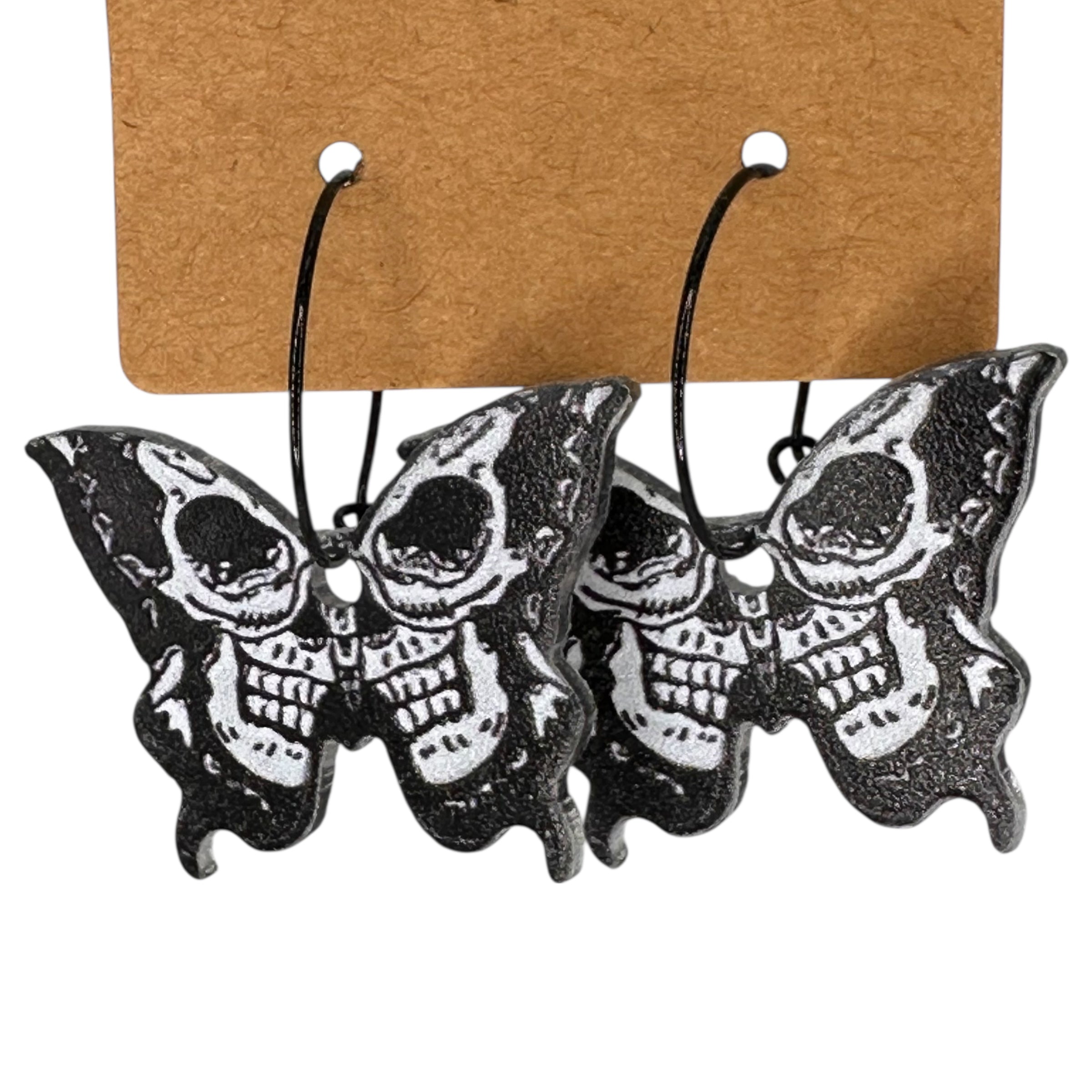 Black & White Death Moth Charm Earrings