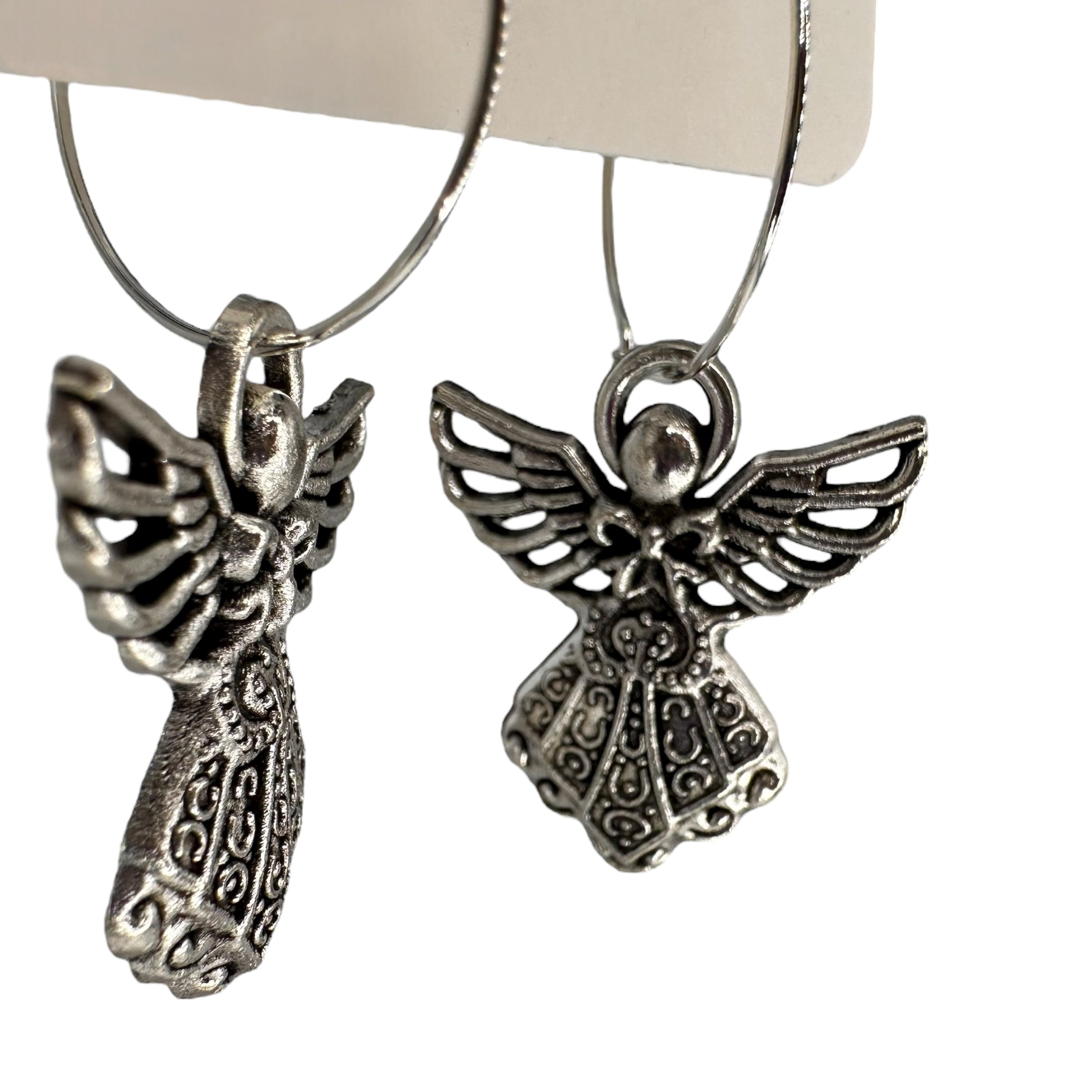 Silver angel charm earrings — Rebel Aura handmade jewellery
