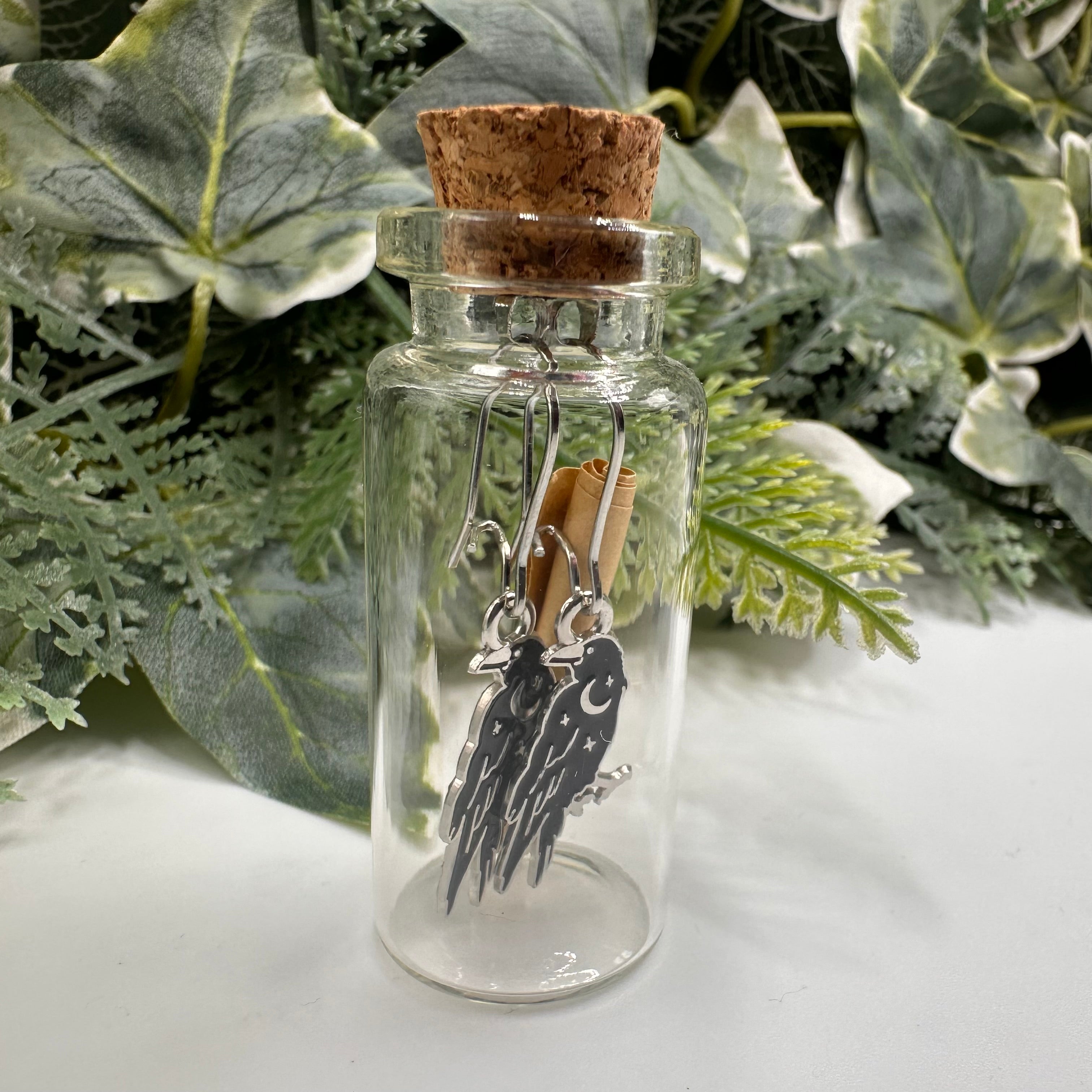 Raven / Crow Bottled Charm Earrings - Gift Boxed