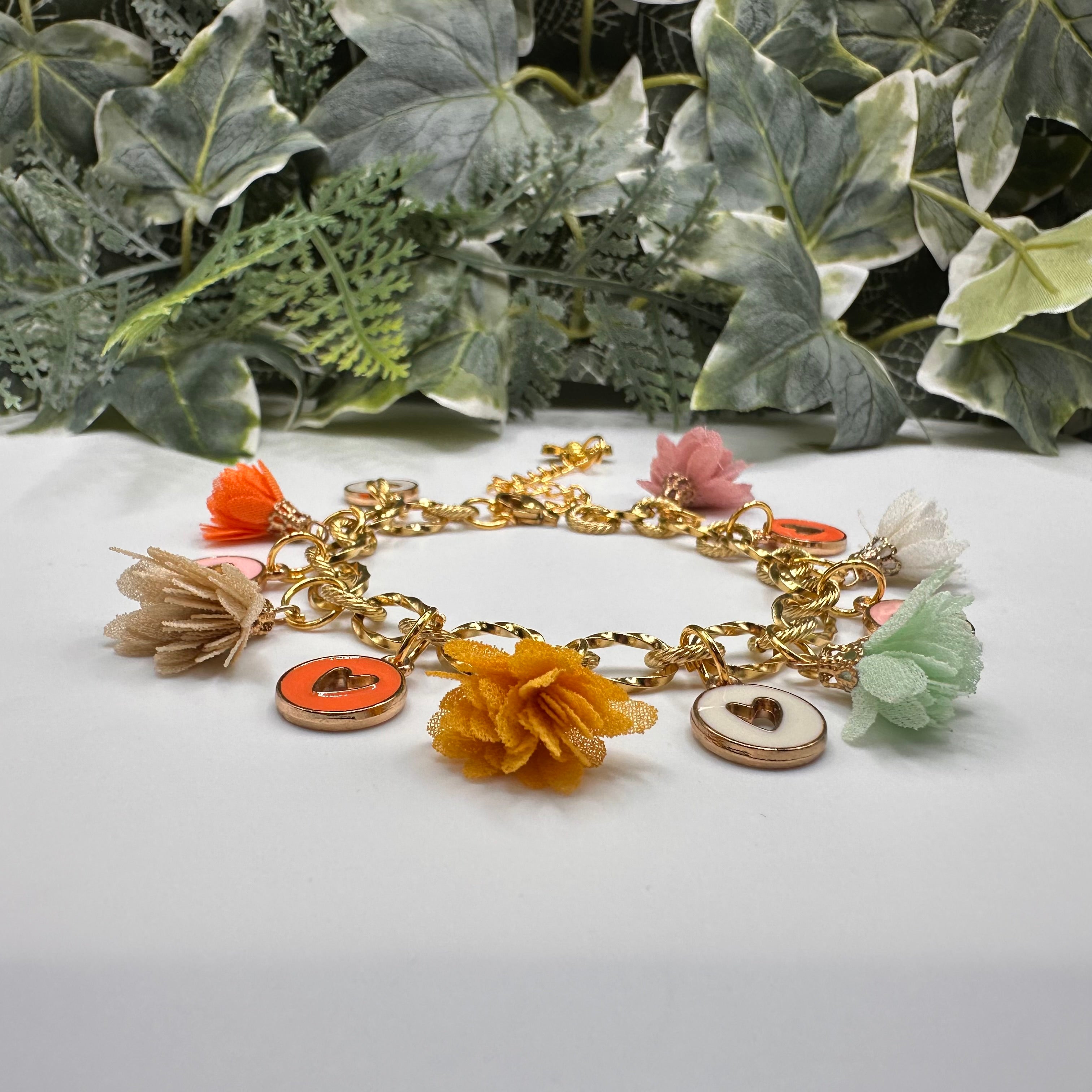 Pastel Boho Flower & Heart Charm Bracelet