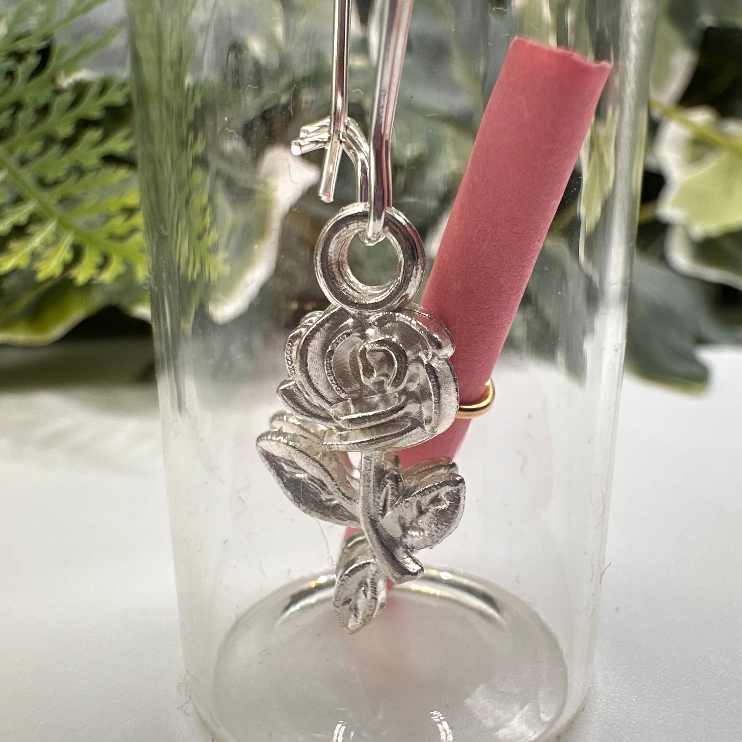 Silver Rose Bottled Charm Earrings - Gift Boxed