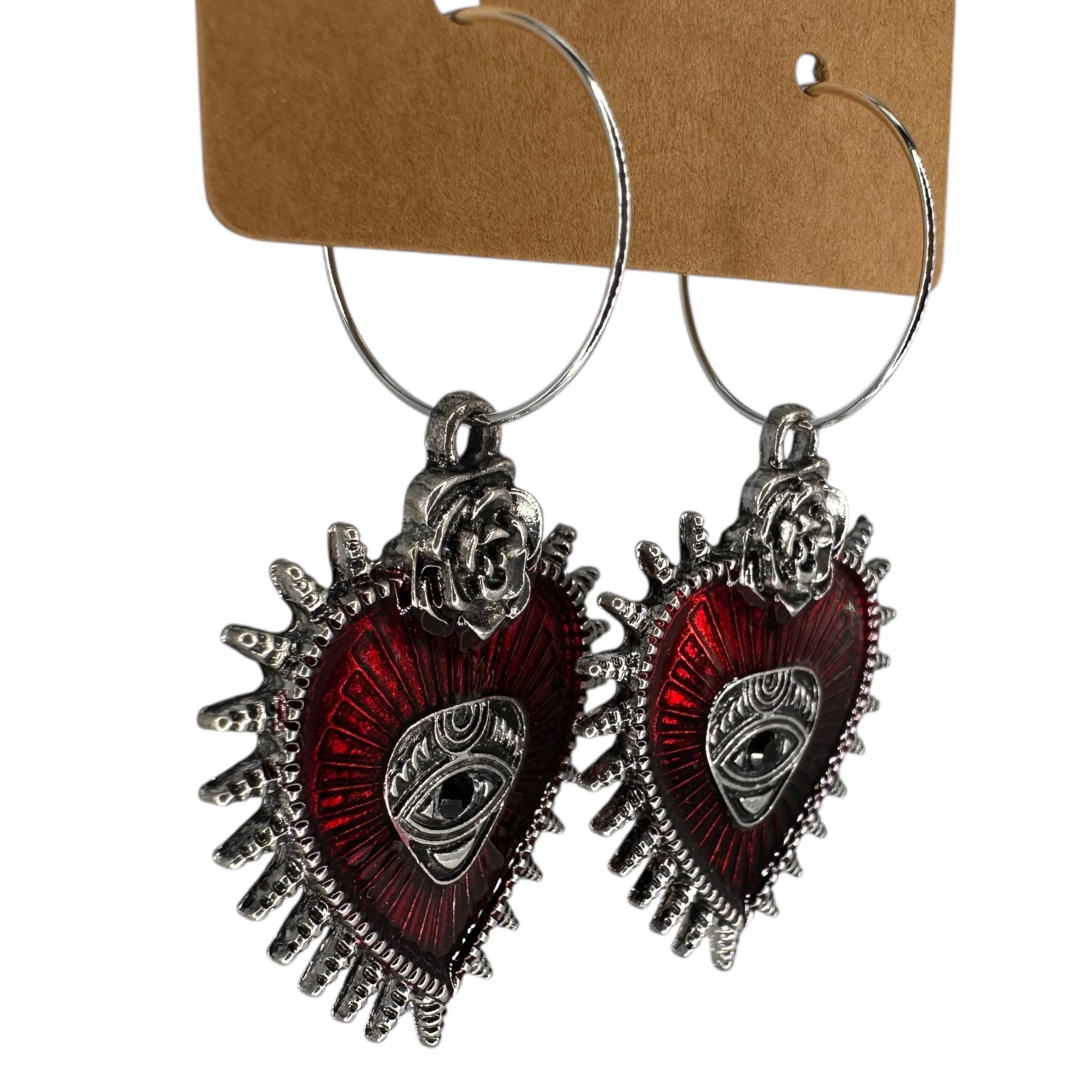 Rock heart and eye charm earrings — Rebel Aura handmade jewellery