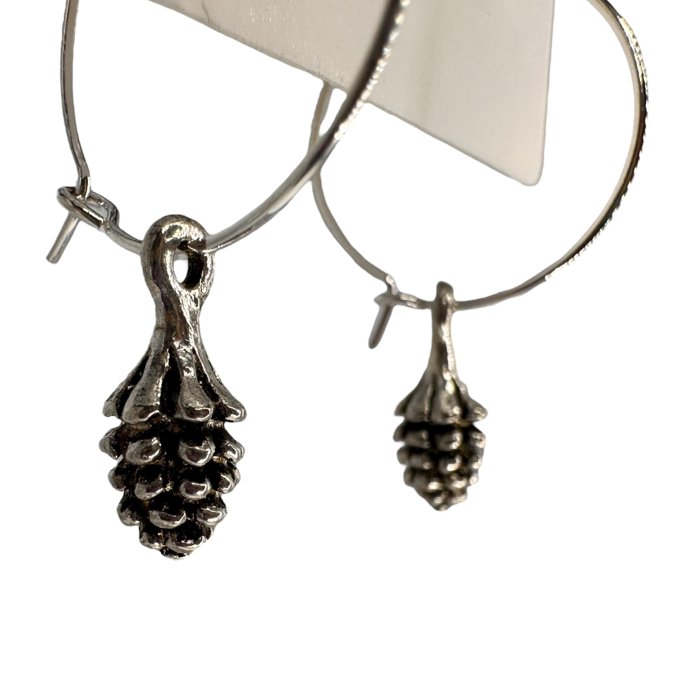 Silver pinecone charm earrings — Rebel Aura handmade jewellery