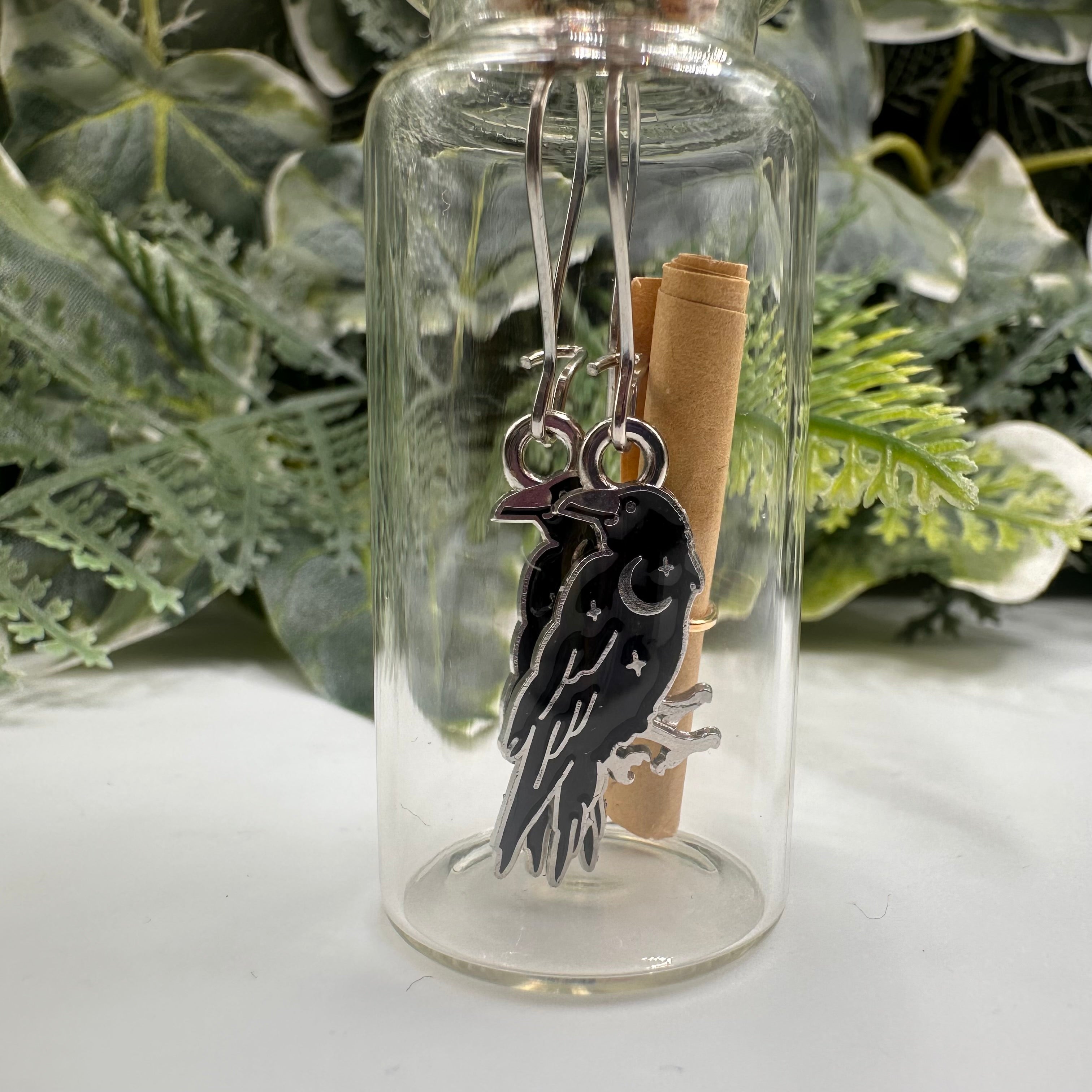 Raven / Crow Bottled Charm Earrings