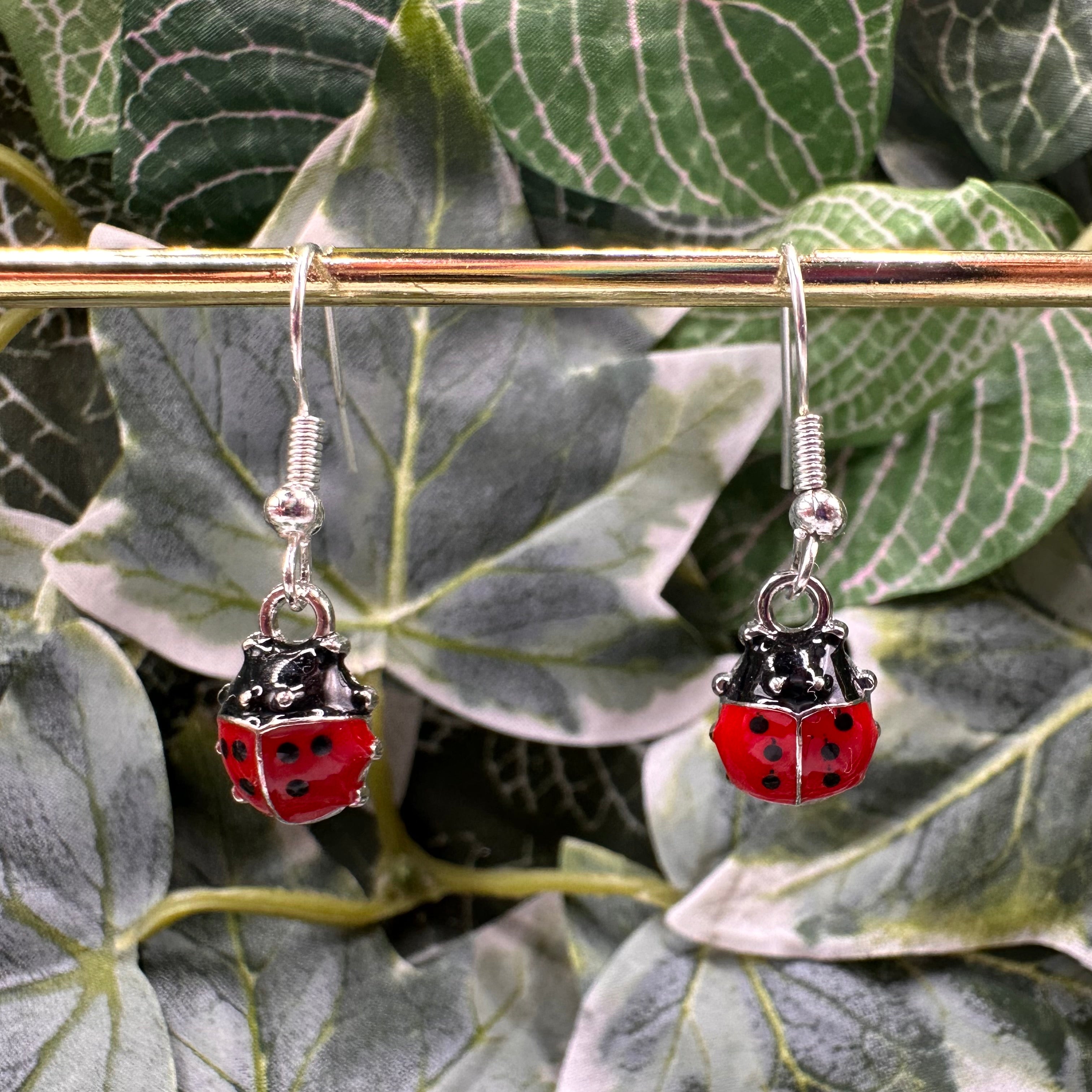 Silver Ladybird Charm Earrings