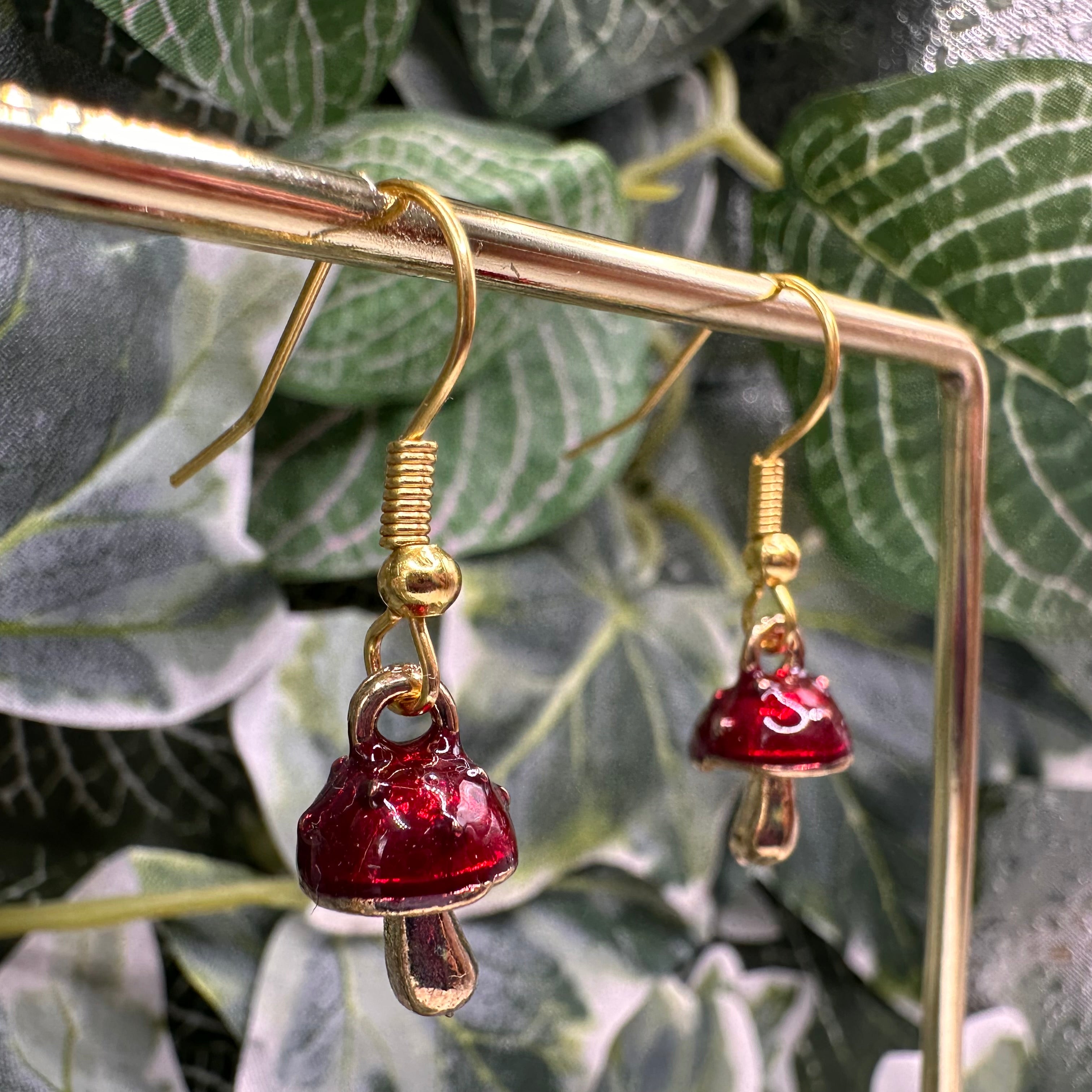 Red Toadstool Charm Earrings