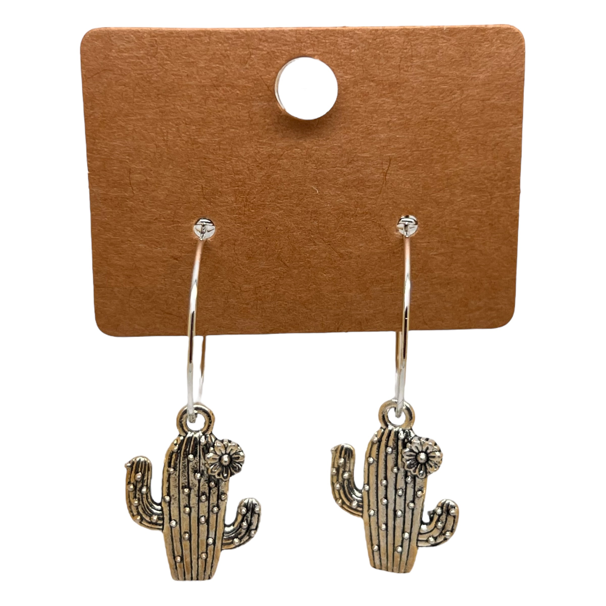 Silver cactus charm earrings — Rebel Aura handmade jewellery