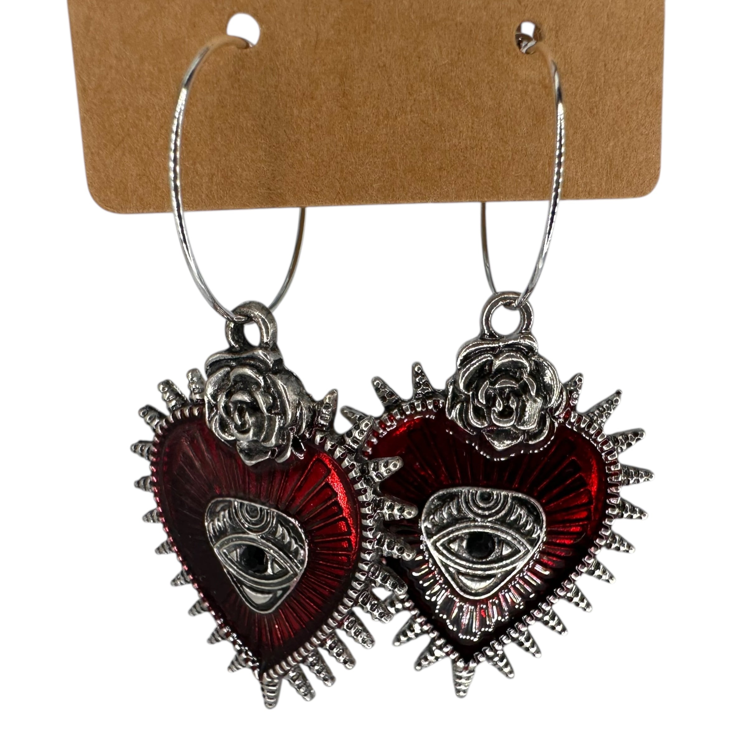 Rock heart and eye charm earrings — Rebel Aura handmade jewellery