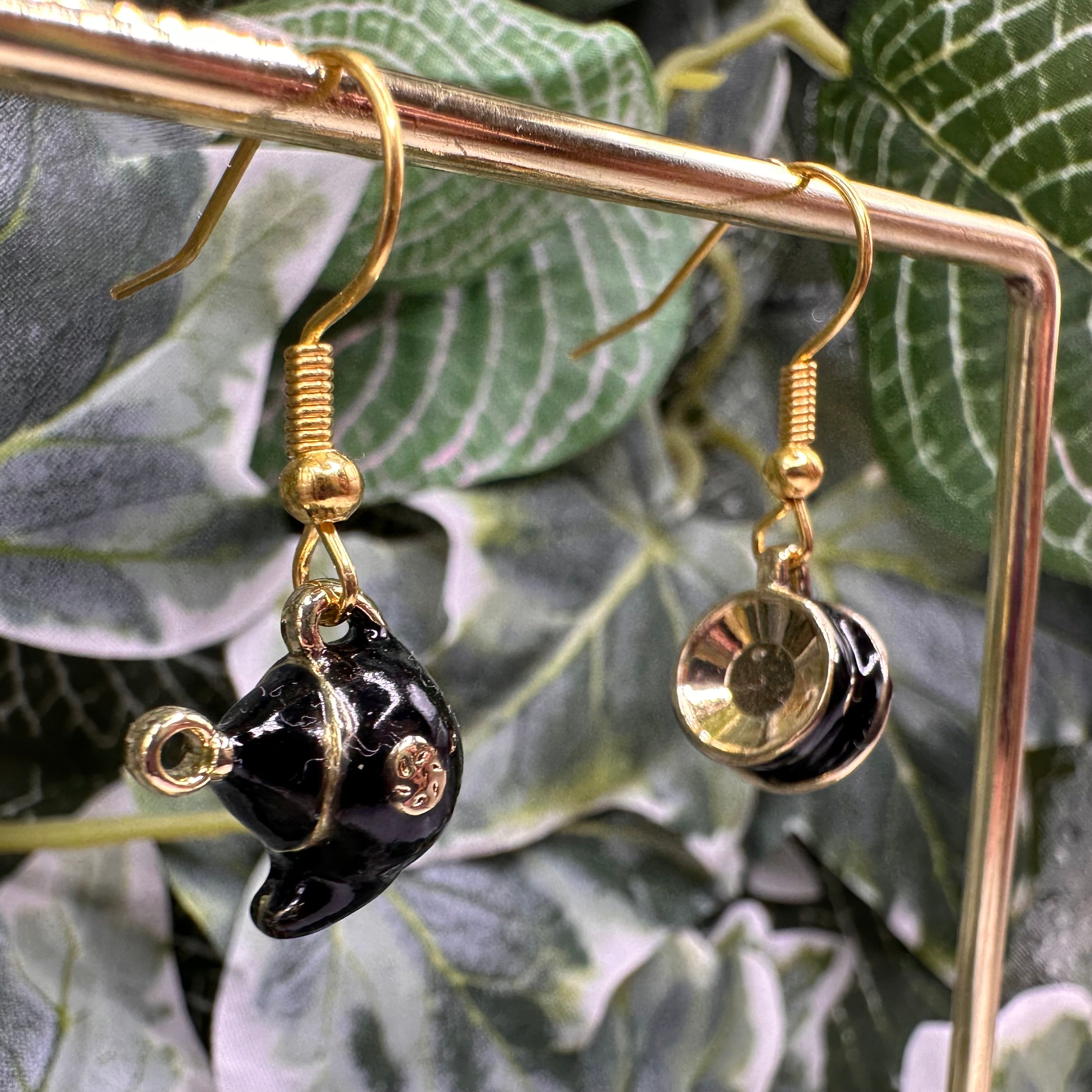 Black Teapot & Teacup Charm Earrings