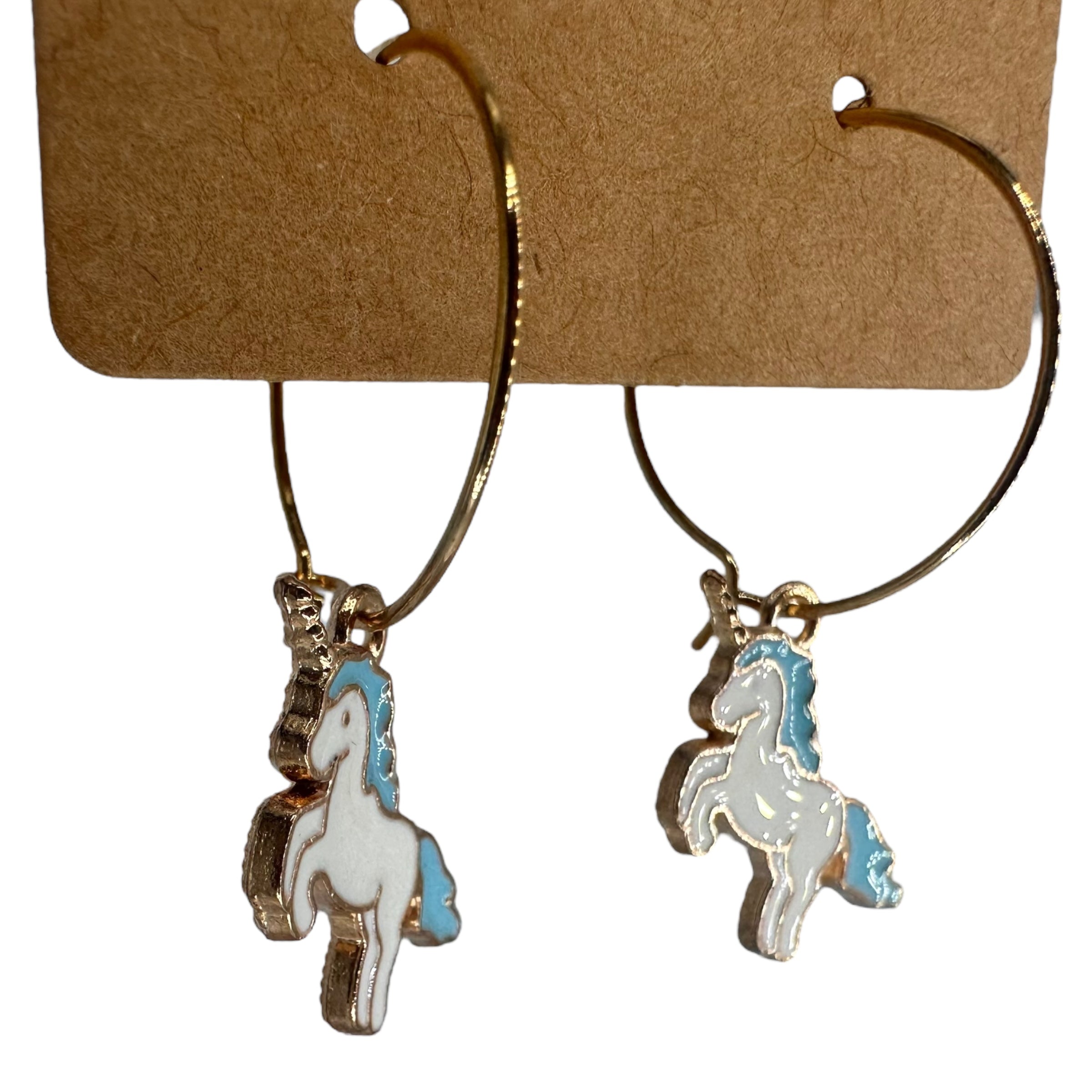 Blue & White Unicorn Charm Earrings