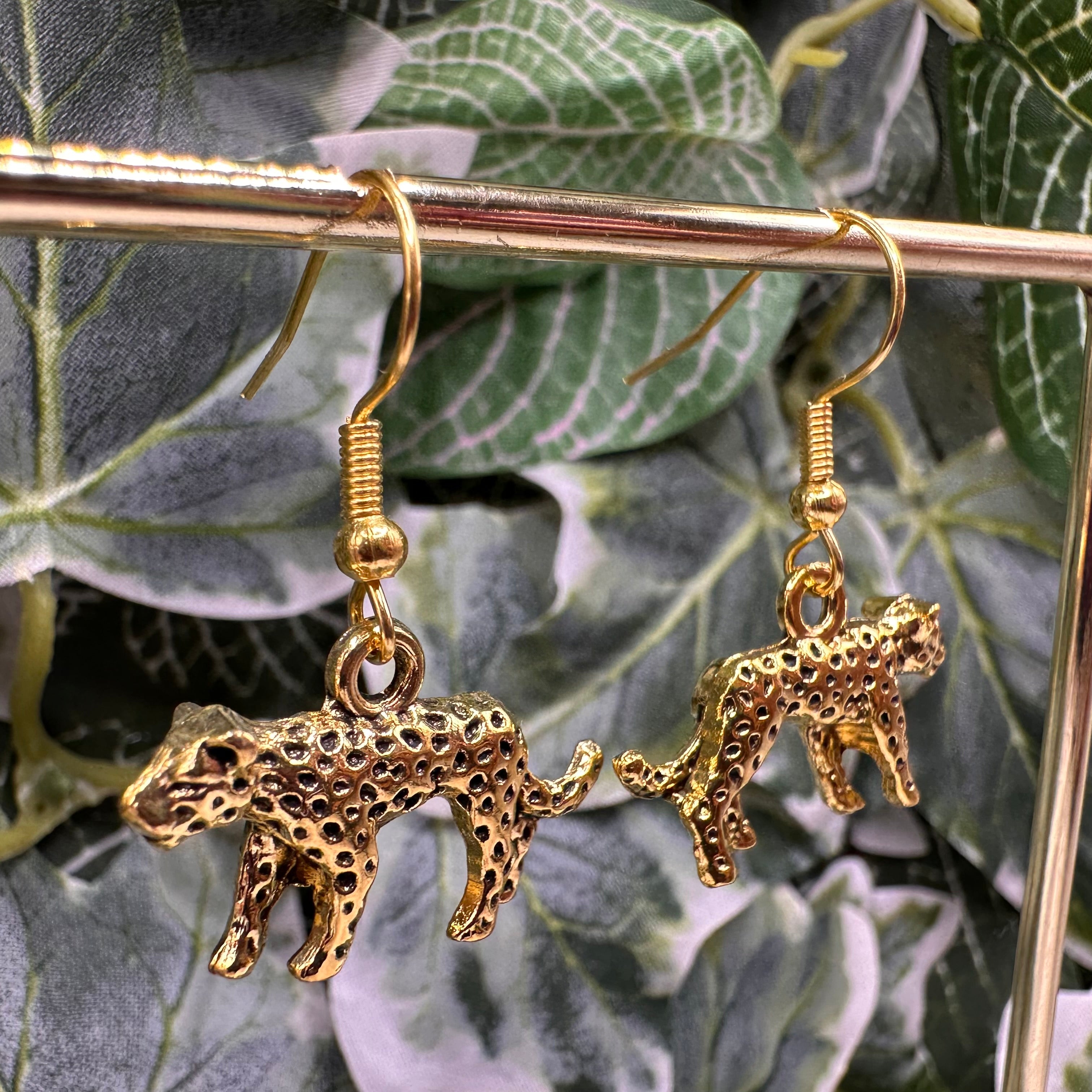 Gold Leopard Charm Earrings