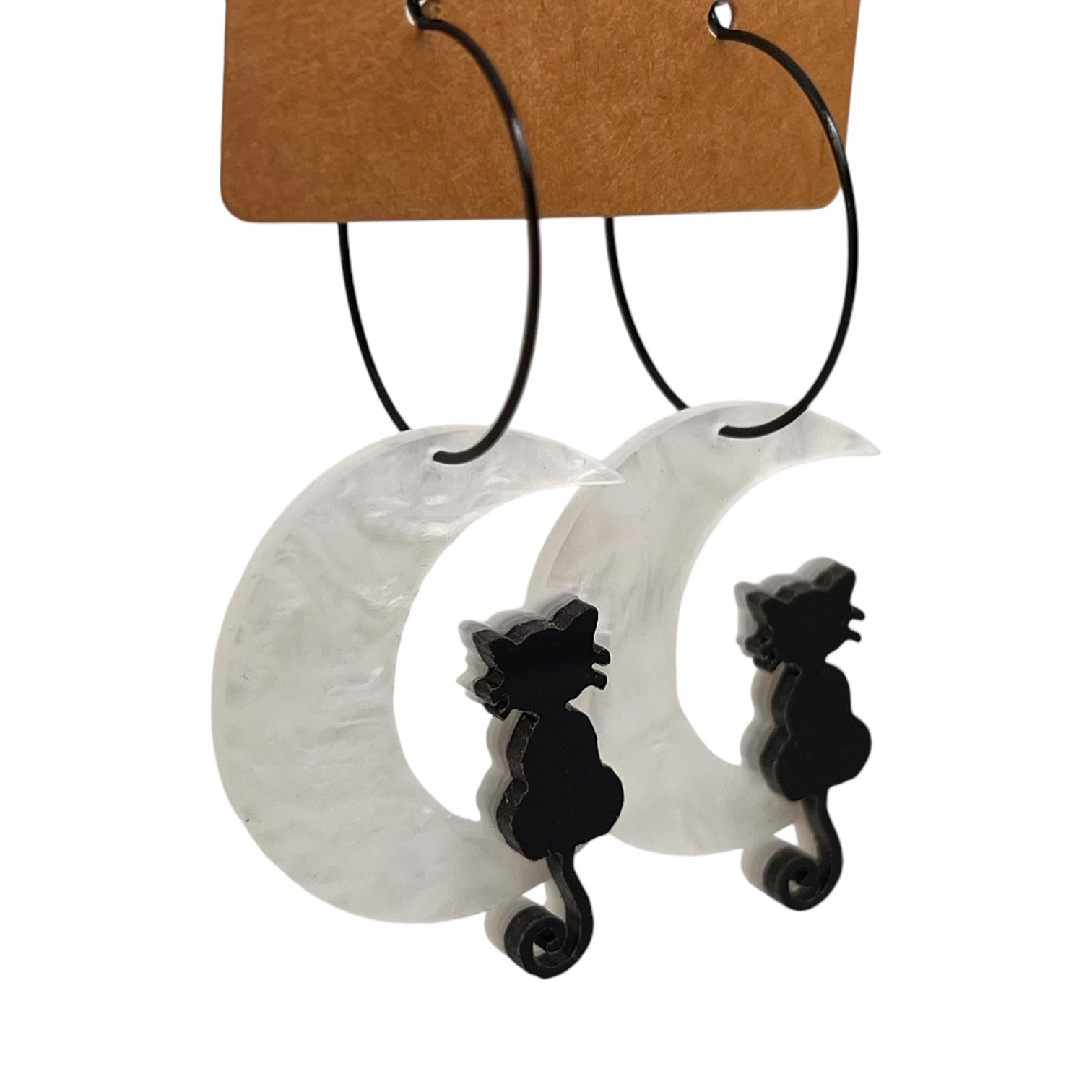 Sitting cat moon charm earrings — Rebel Aura handmade jewellery