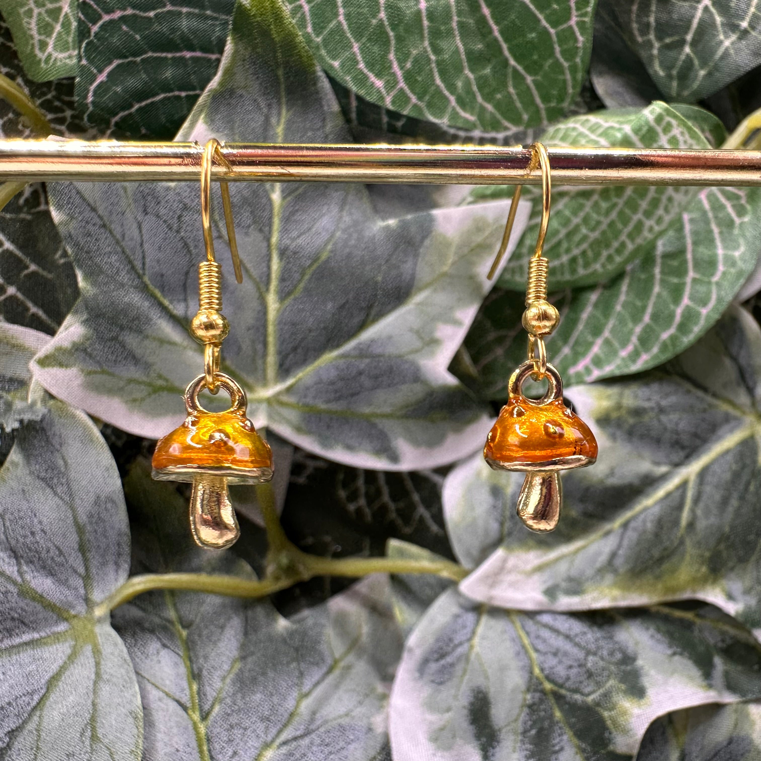 Autumn Orange Toadstool Charm Earrings