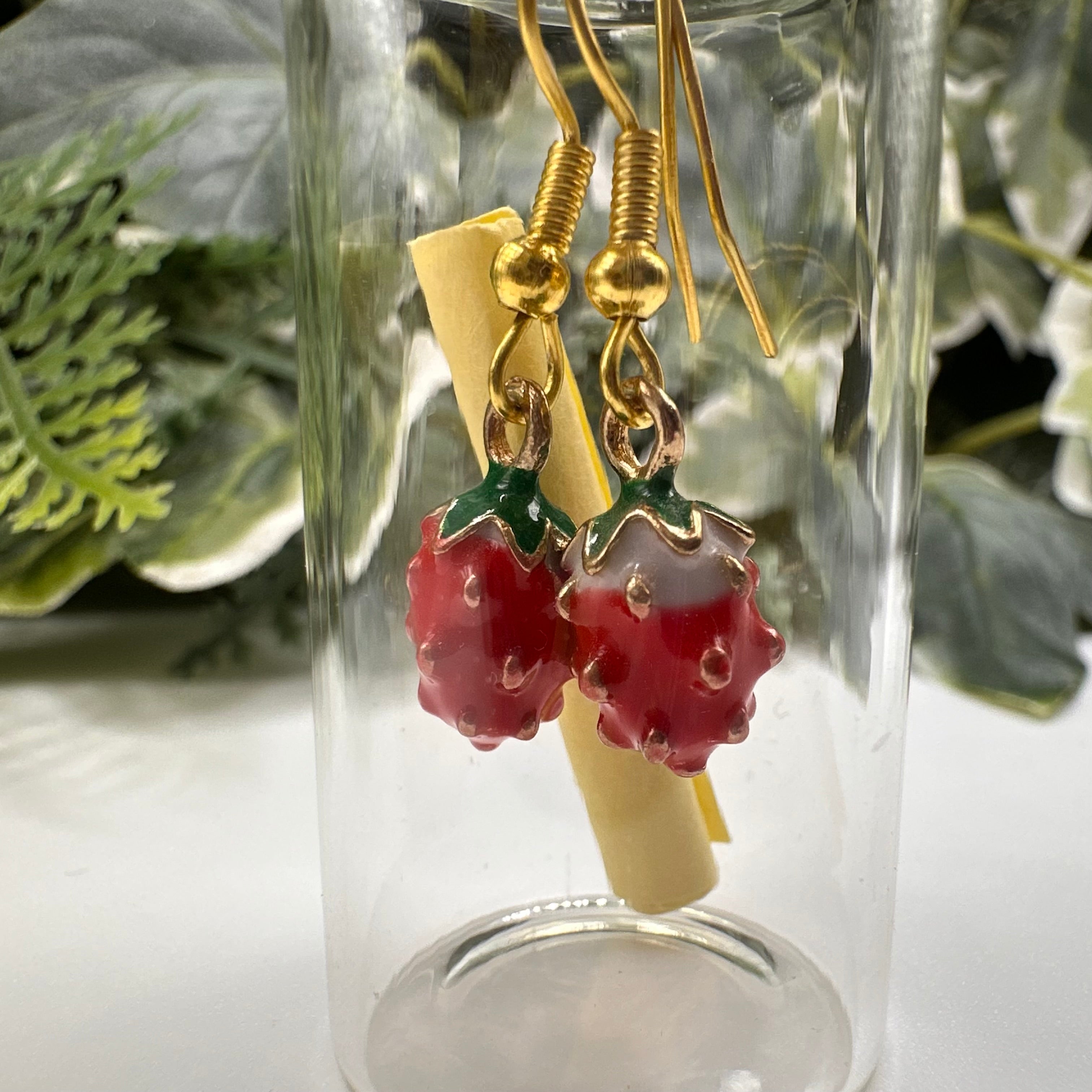 Strawberry Bottled Charm Earrings - Gift Boxed