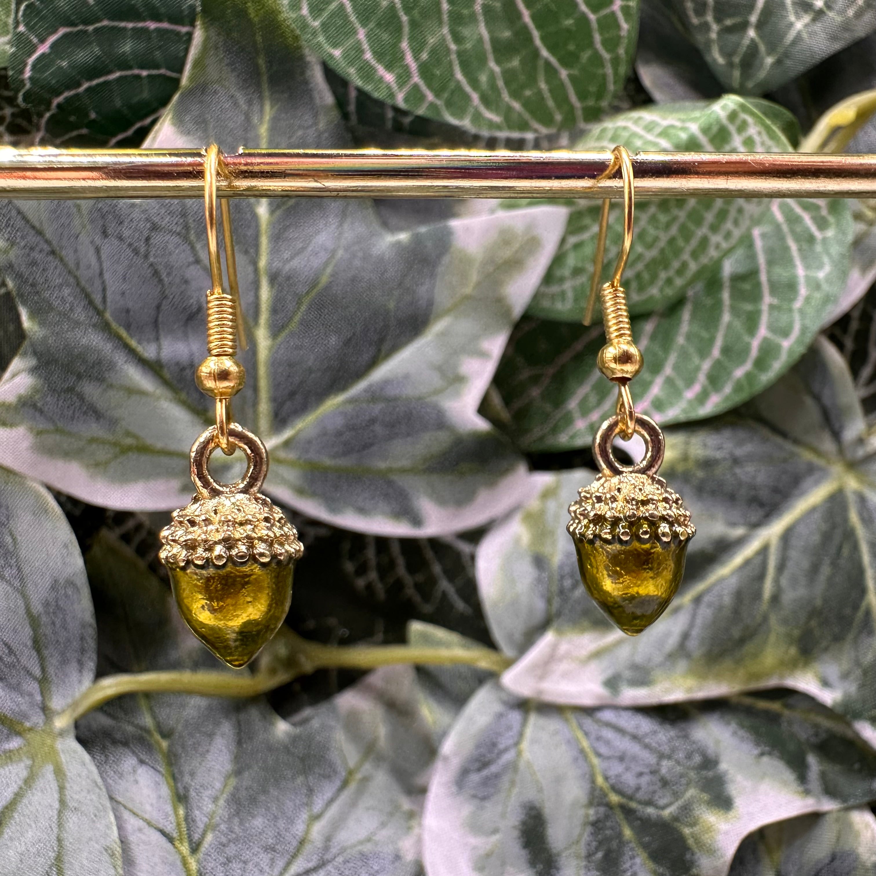 Green Acorn Charm Earrings