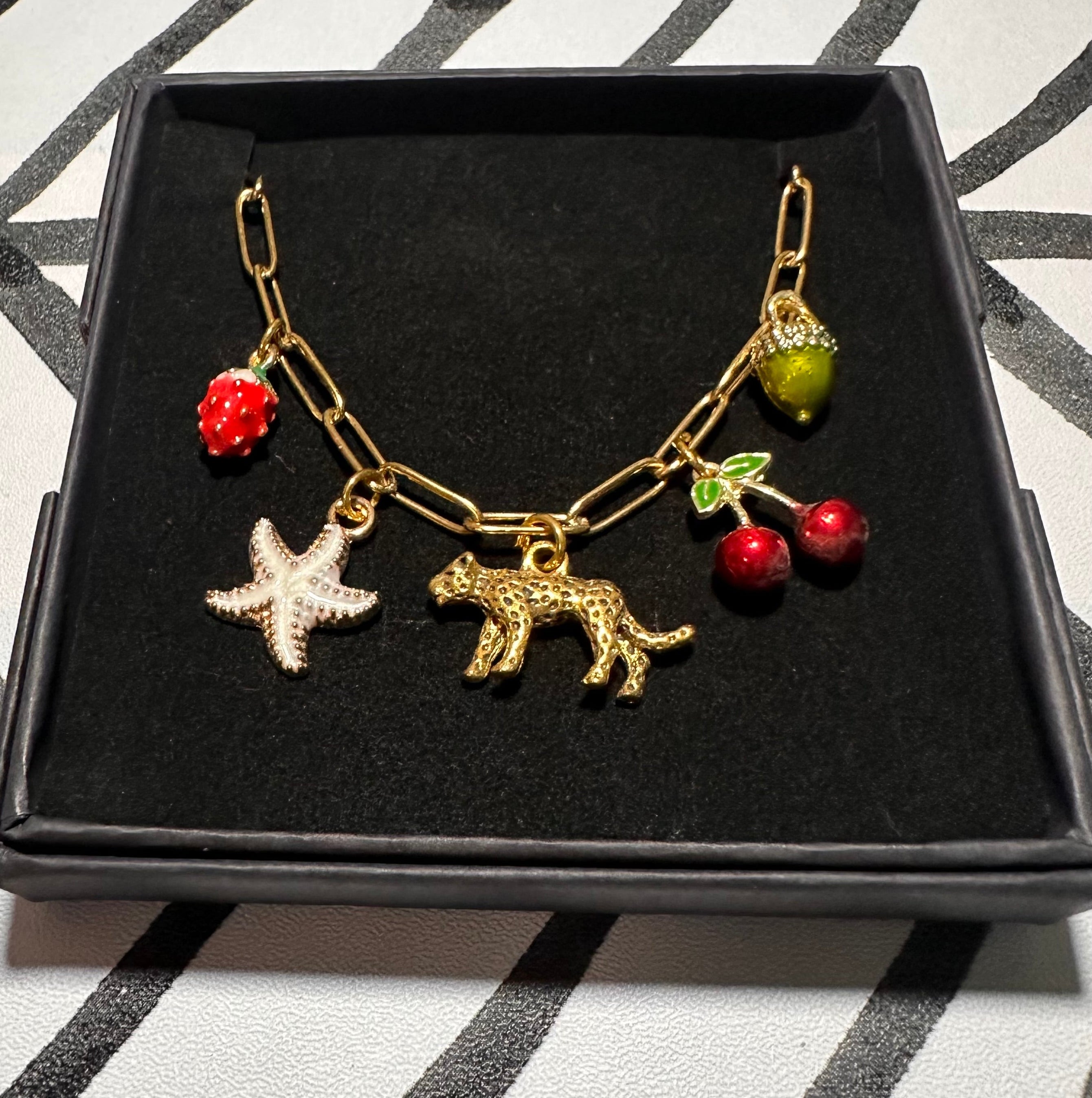 Cherry Leopard Parade - Multi-Charm Necklace
