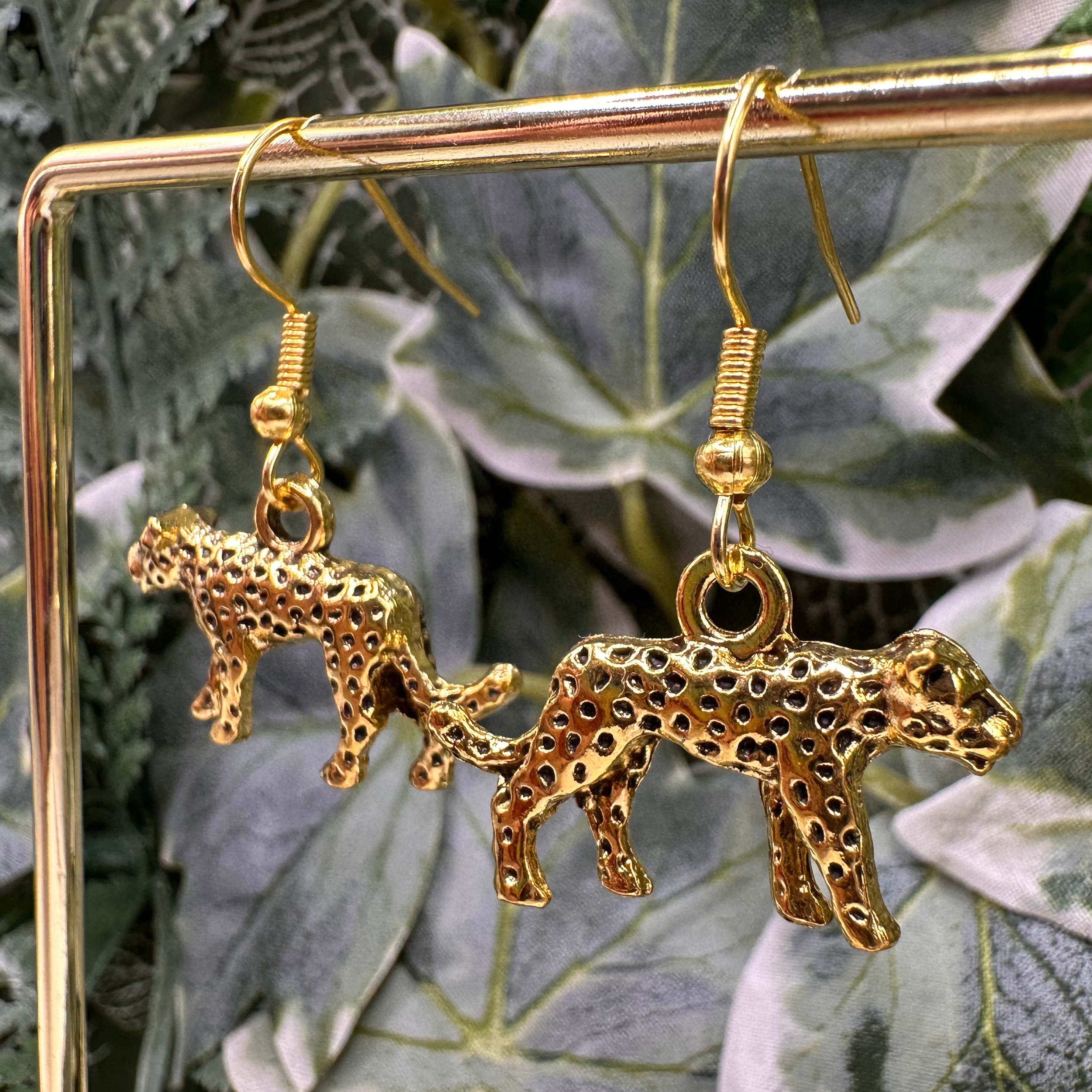 Gold Leopard Charm Earrings