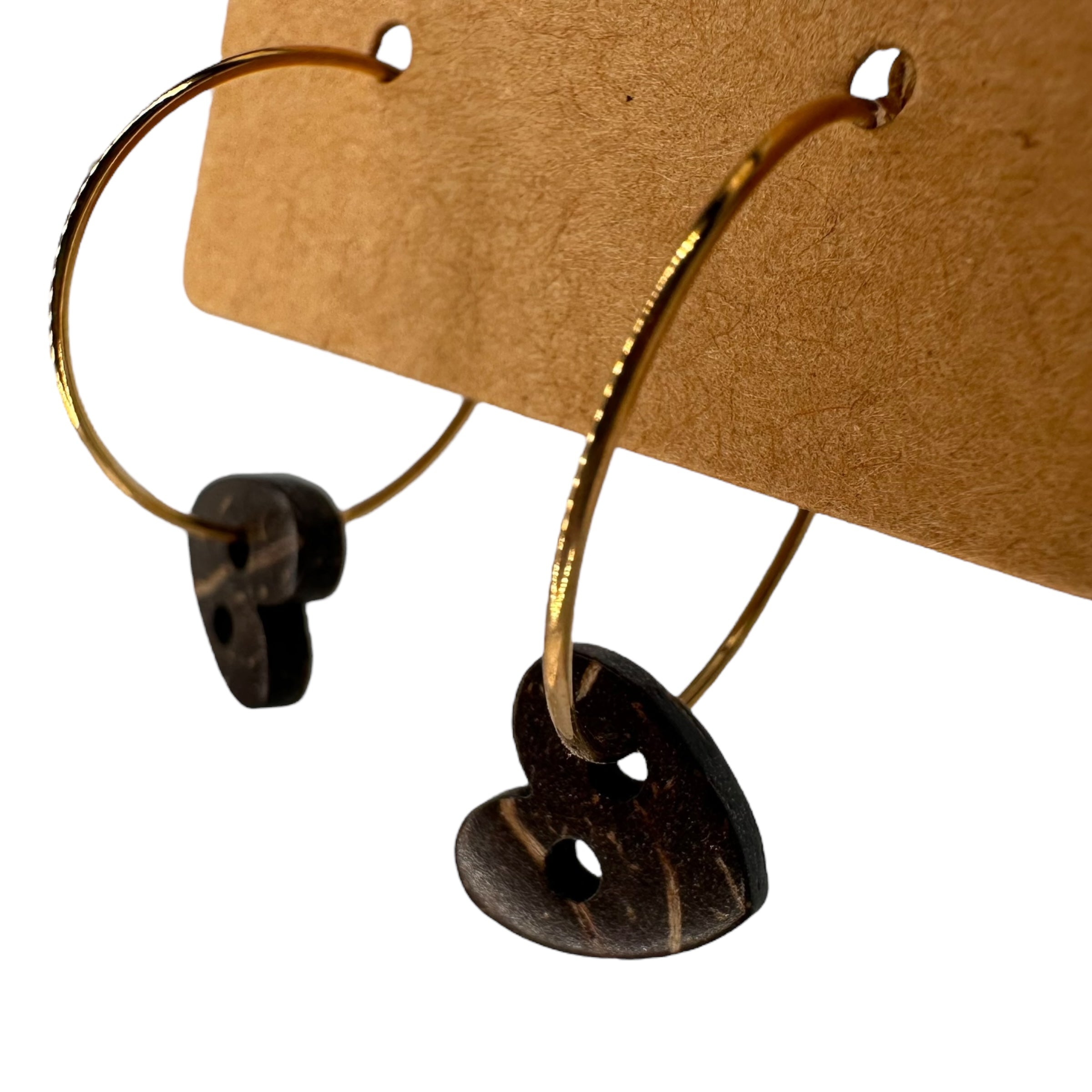 Mini Wooden Heart Button Charm Earrings