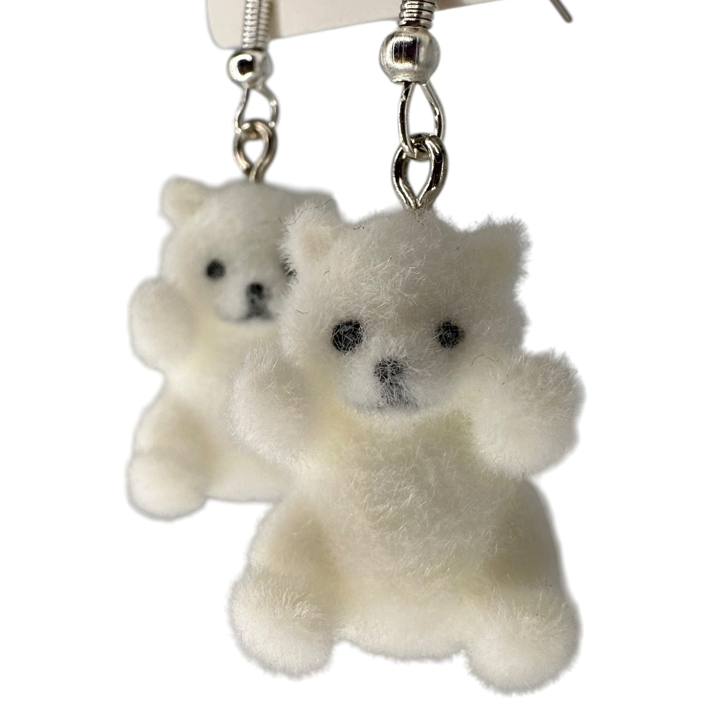 Fuzzy polar bear charm earrings — Rebel Aura handmade jewellery