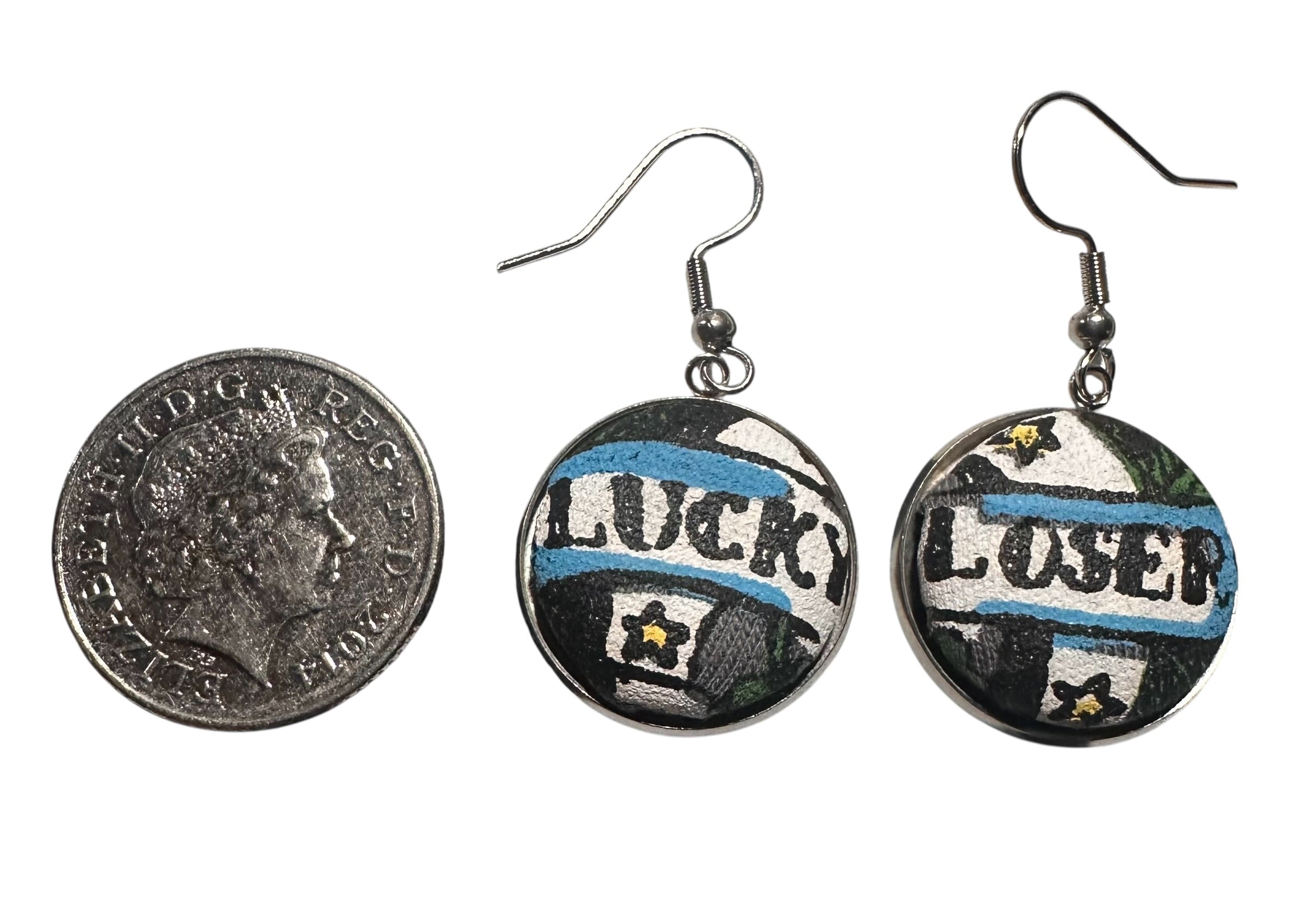 Lucky Loser Small Dangly Button Earrings
