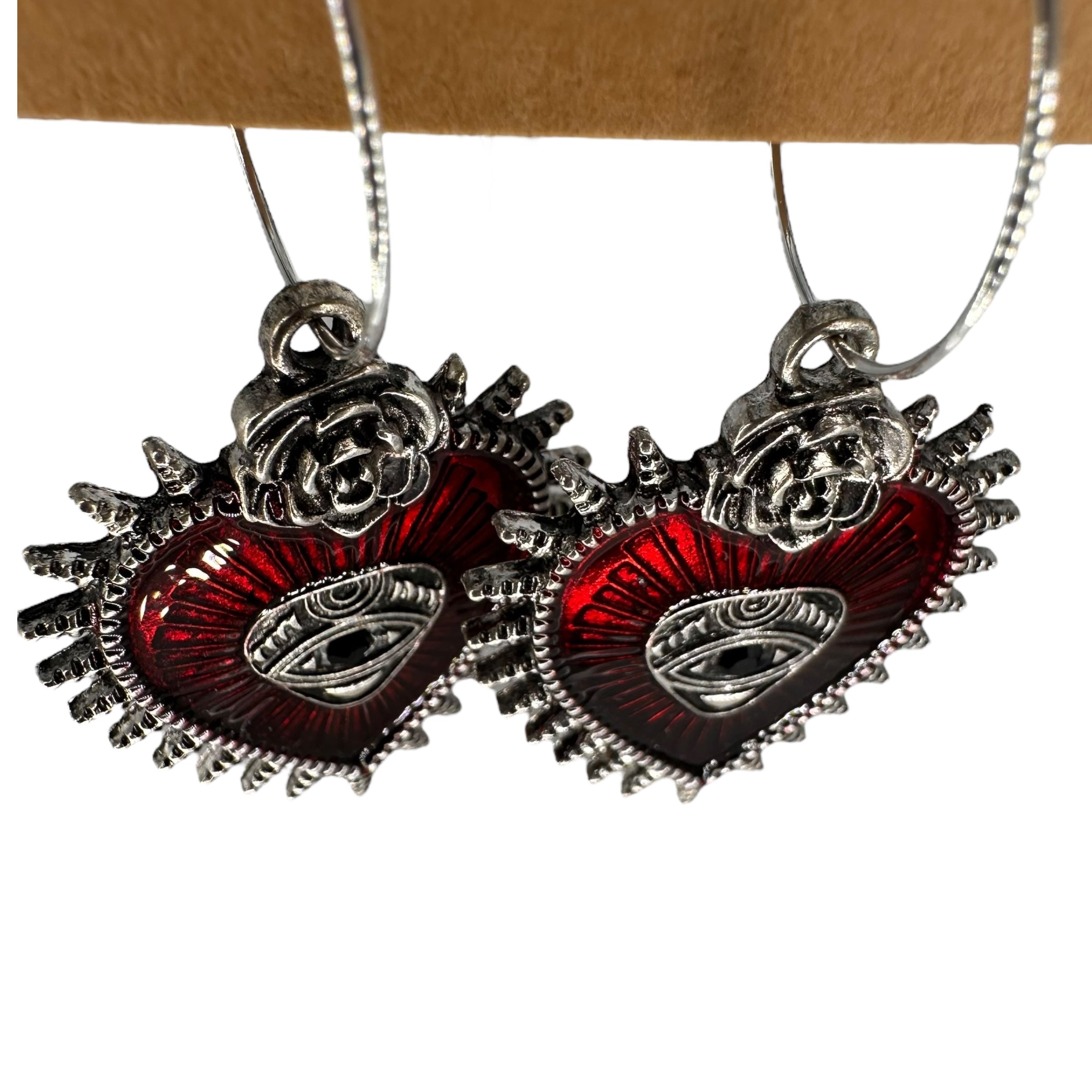 Rock heart and eye charm earrings — Rebel Aura handmade jewellery